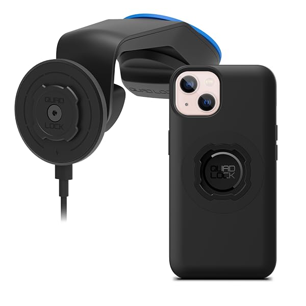 Quad Lock Suction Car Phone Mount with MAG Wireless Charging - Compatible with iPhone 13/14/15 & Samsung Galaxy - Windshield & Dashboard Phone Holder Kit - Perfect for Driving, GPS Navigation & Hands-Free Calls