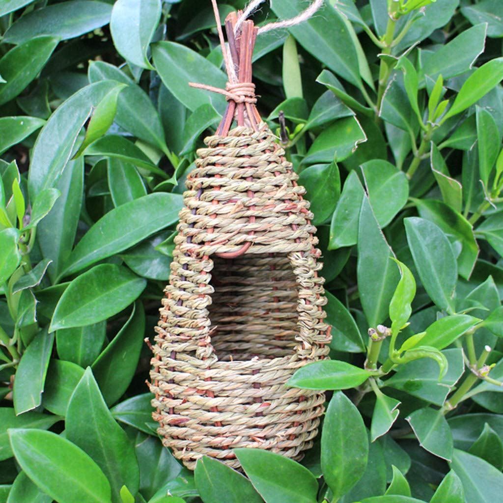Natural Fiber Hanging Bird House for Finches - Outdoor Bird Nest Hut, Cage Shelter & Hideaway - Perfect for Garden, Patio, and Backyard Bird Watching