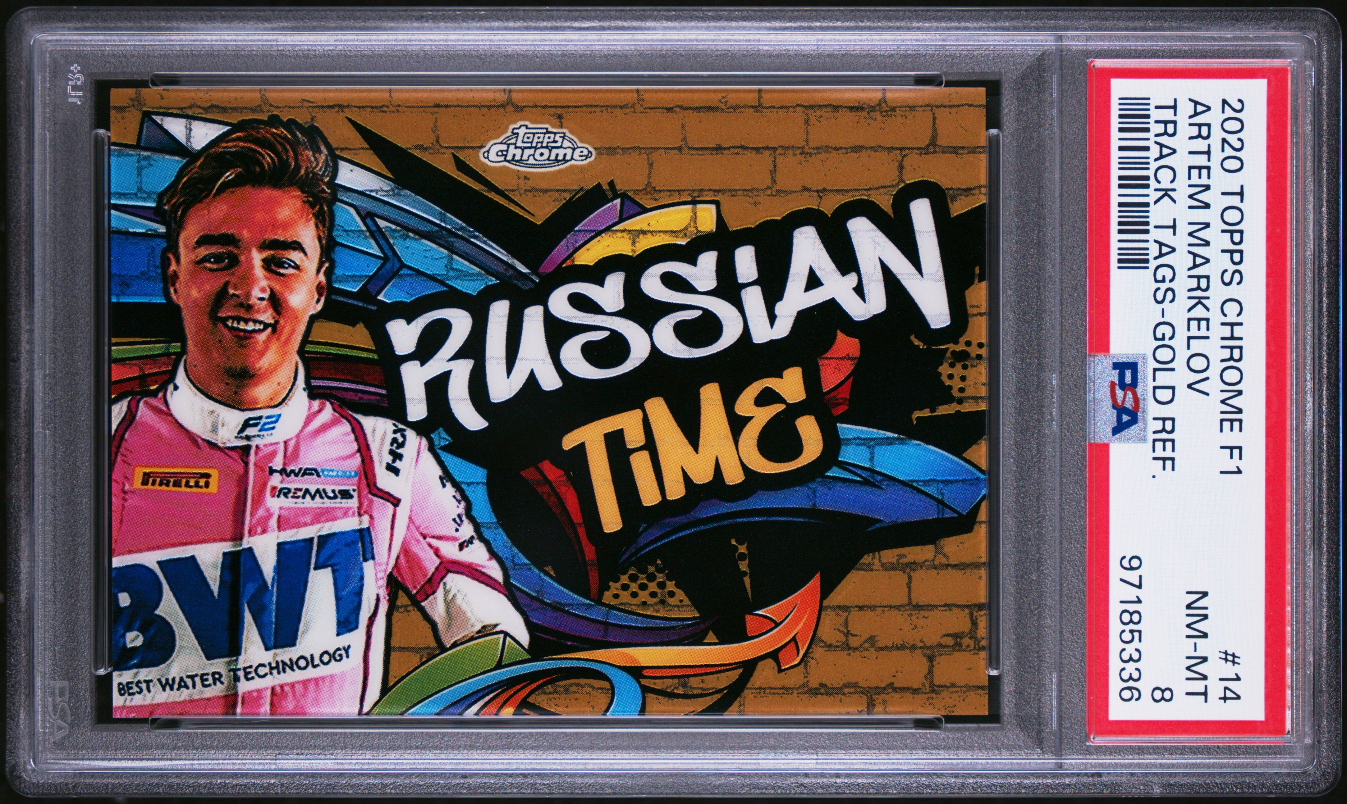 2020 Topps Chrome F1 PSA 8 Artem Markelov #14 15/50 Gold Track Tags - Rare Racing Collectible for Display & Investment