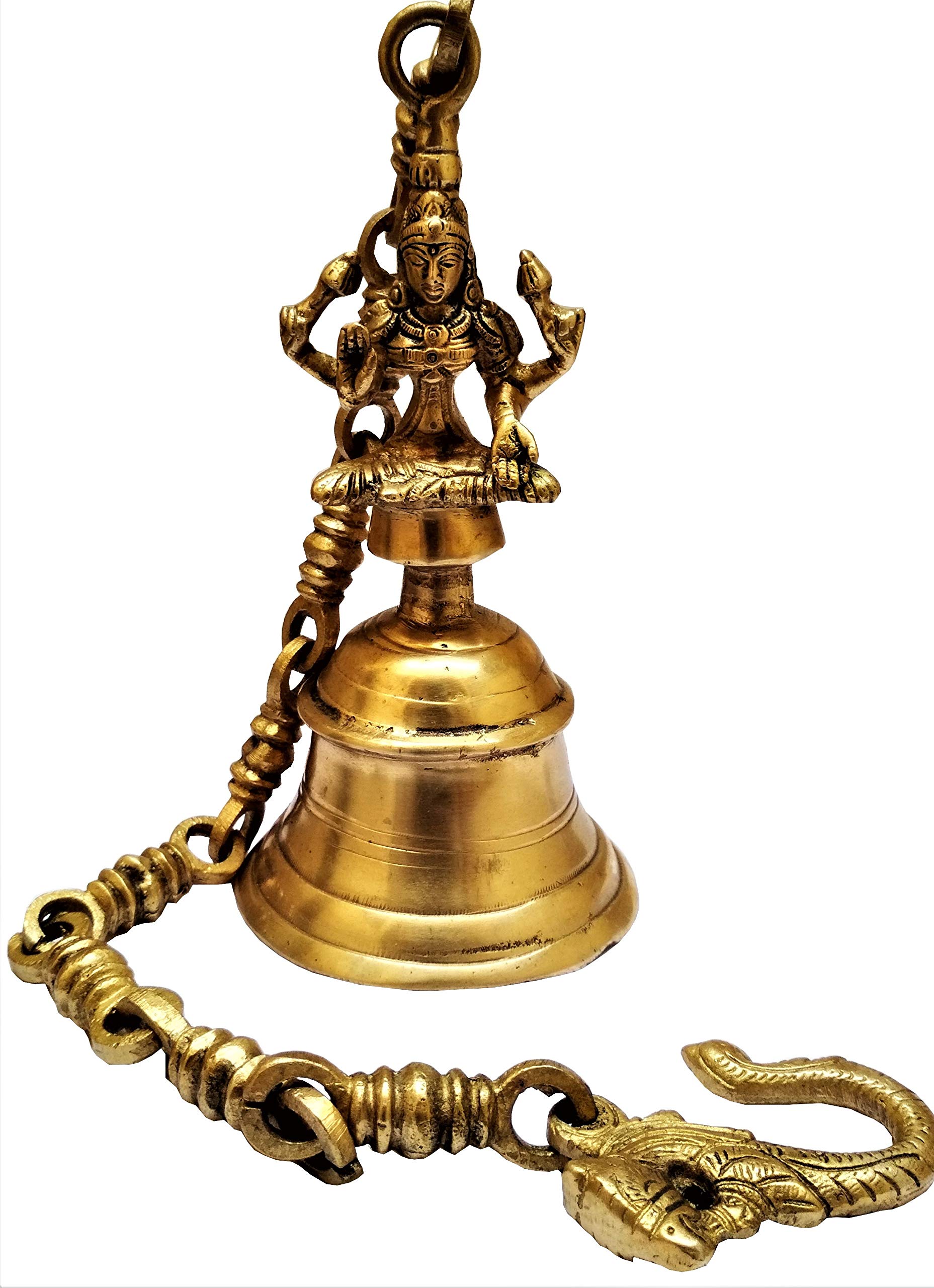 Purpledip Brass Hanging Bell with Ma Lakshmi Design - Deep Resonating Sound for Meditation & Home Decor (11580) | Perfect for Yoga Studios, Temples & Spiritual Spaces