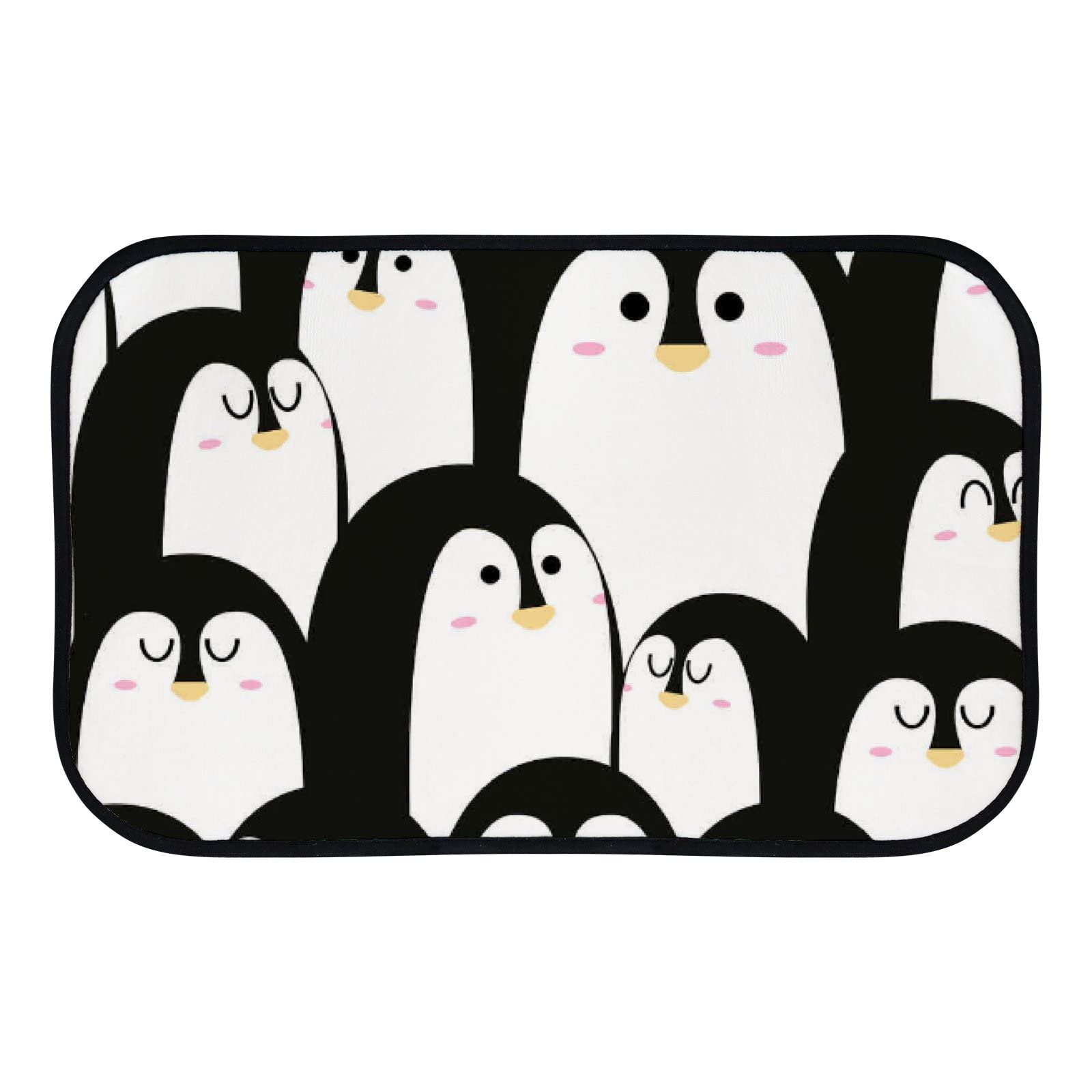 Soft Foam Non-Slip Penguin Print Area Rug - Black & White Washable Bath & Kitchen Mat for Indoor/Outdoor Use (23.6x15.7 Inches) - Perfect for Bathroom, Kitchen, Nursery & Home Decor