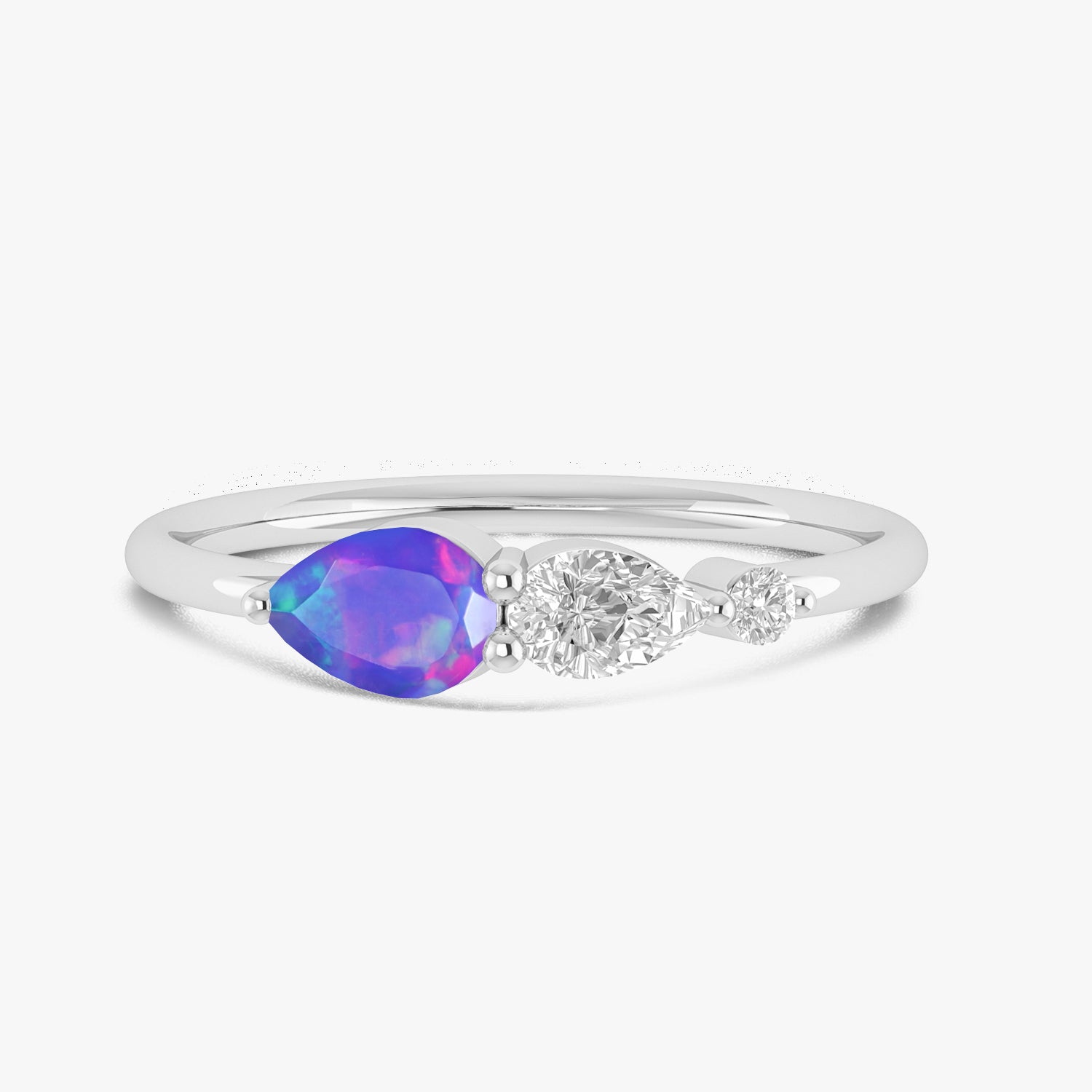 Lavender Fire Opal Pear Three Stone Ring - Elegant Dainty Jewelry for Women, Perfect for Engagement, Wedding, Anniversary & Special Occasions
