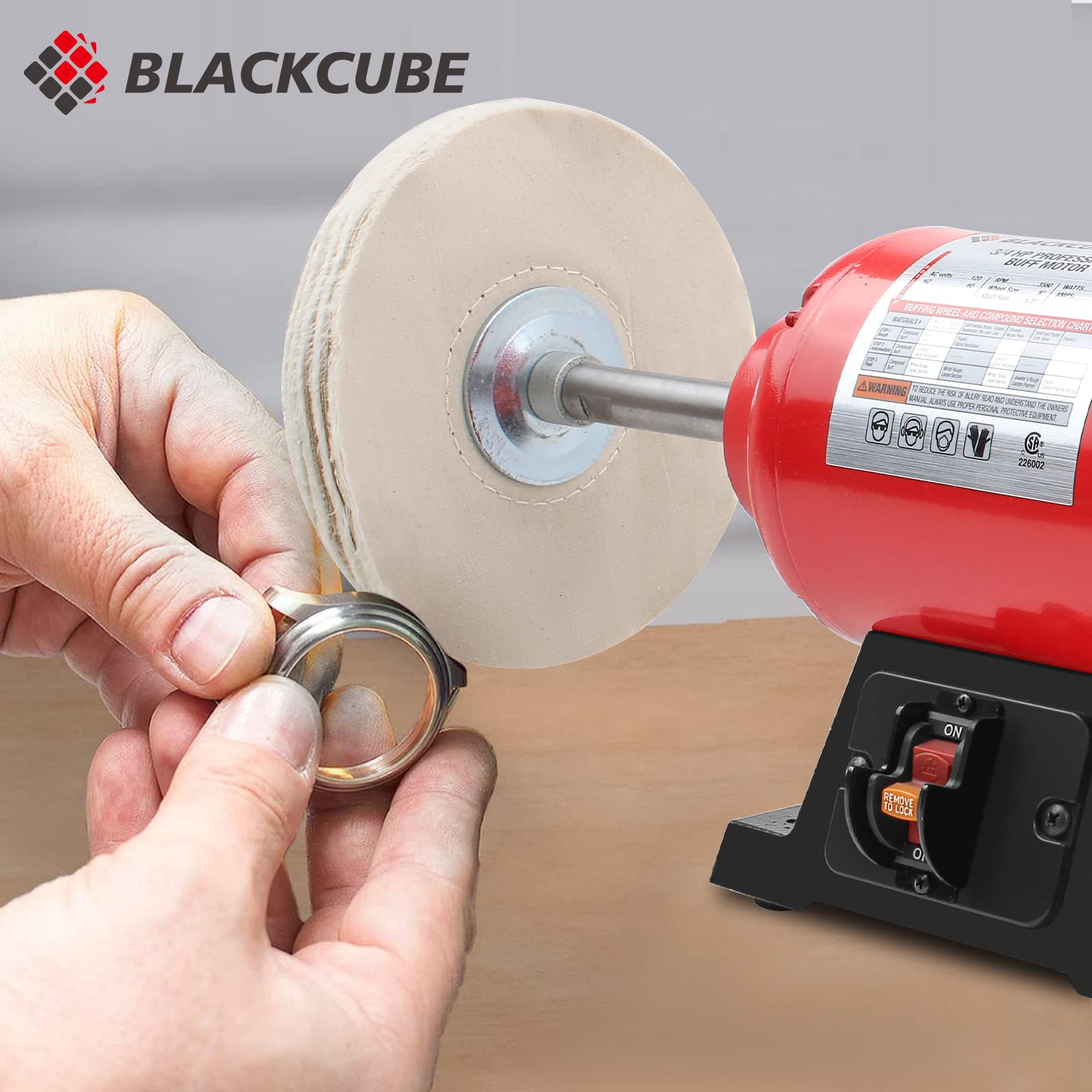 BLACKCUBE 8 Inch Bench Buffer Polisher Motor with Dual Buffering Wheels - Benchtop Polishing Machine for Jewelry, Metal, Wood & Plastic - Perfect for Knife Sharpening & DIY Projects (Workshop, Jewelry Making, Metal Finishing)