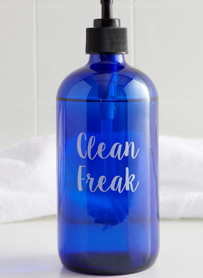 2-Pack Soap Dispenser Bottles - Clean Freak Collection - Cobalt Blue Glass for Bathroom, Kitchen & Laundry Room Organization