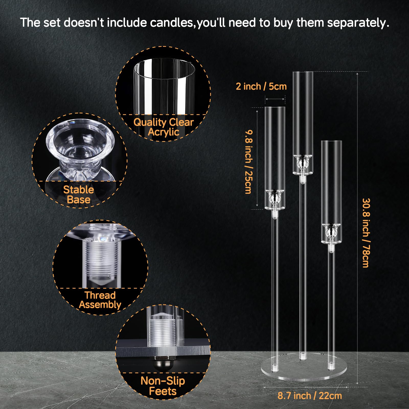 6-Piece Acrylic Candelabra Centerpiece Set - 30.7