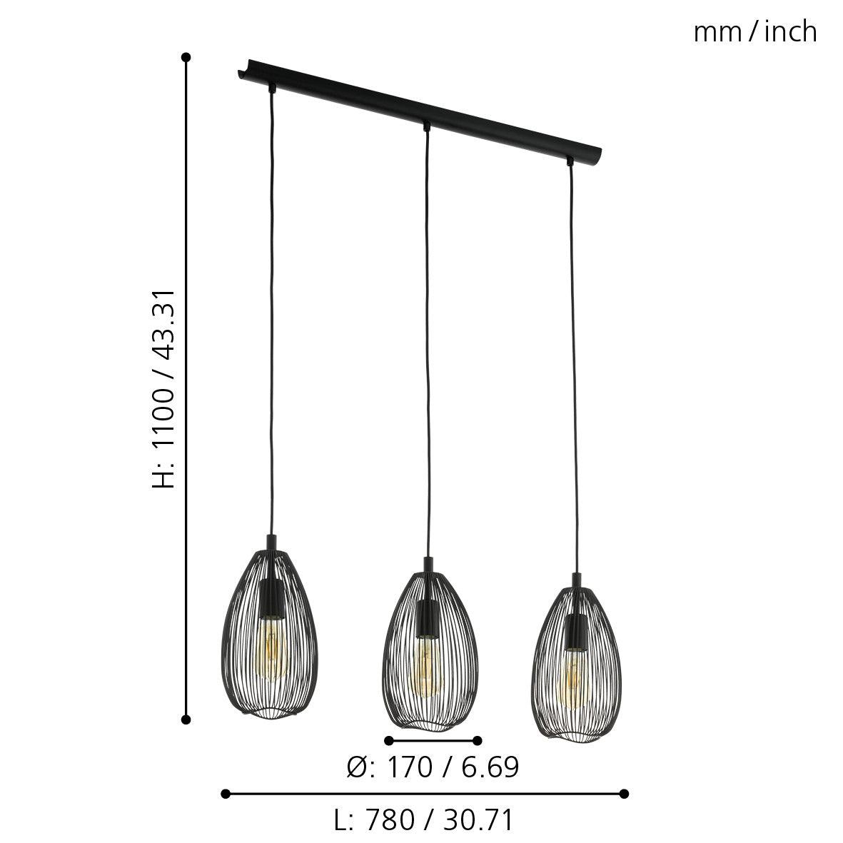 Eglo Clevedon 3-Light Black Teardrop Ceiling Pendant with Wire - Modern Dining Room & Kitchen Lighting Fixture for Home Decor