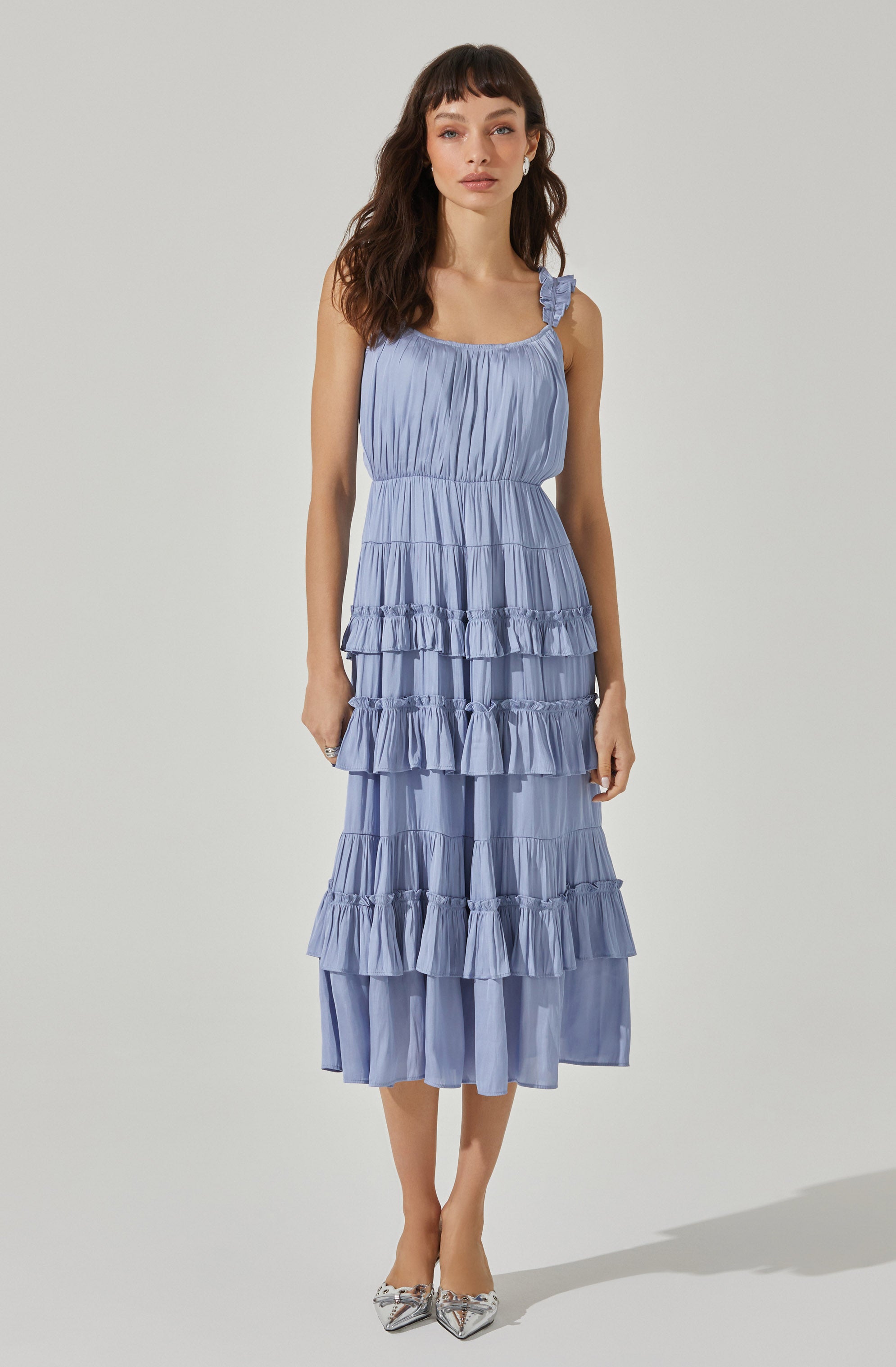 Elegant Satin Tiered Midi Dress for Women - Flowy Party & Evening Gown - Perfect for Weddings, Cocktail Parties & Date Nights