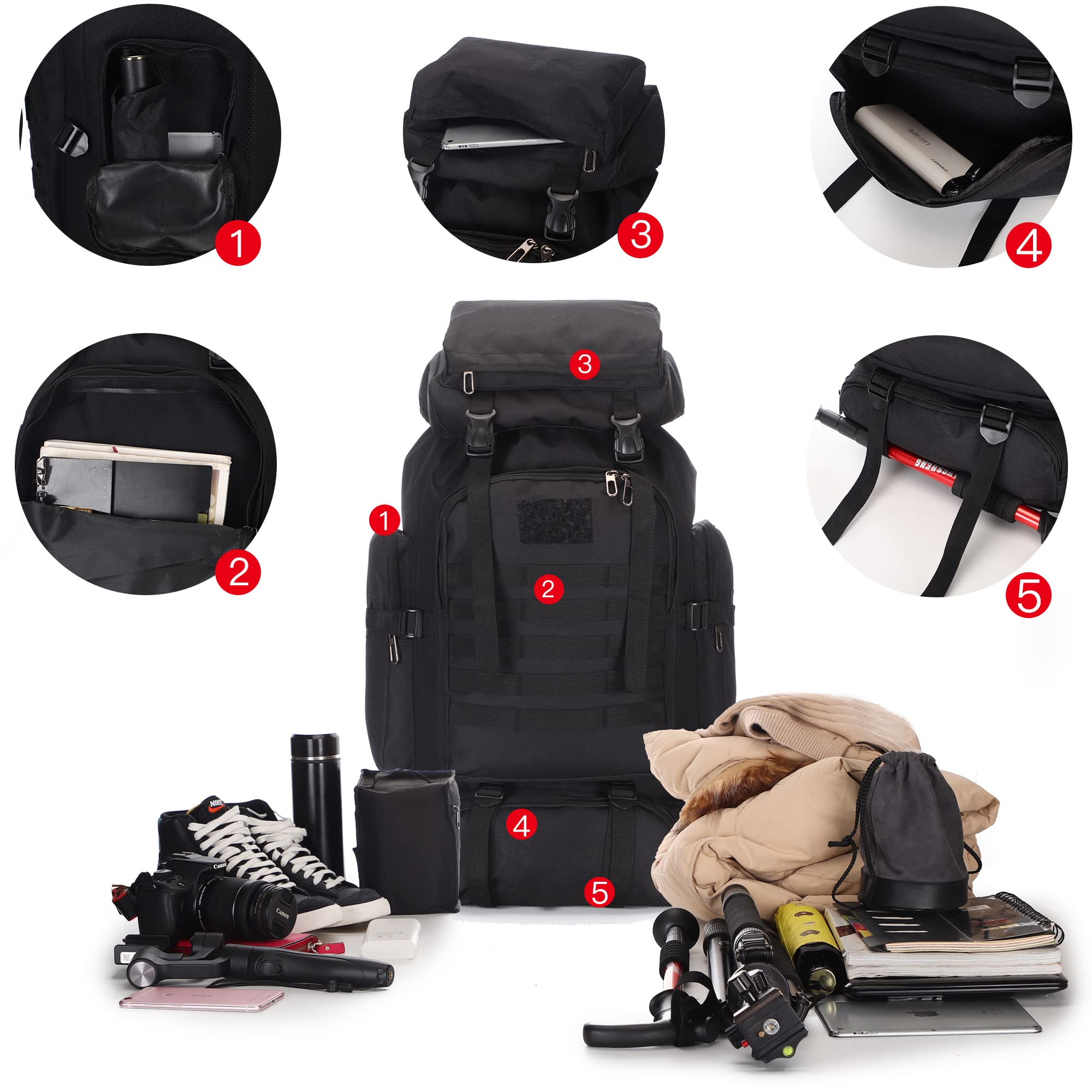 100L Tactical Military Backpack for Men - Waterproof Hiking & Hunting Backpack with MOLLE System, Adjustable Shoulder Straps & Survival Gear Compartment - Perfect for Outdoor Camping, Trekking, Travel & Emergency Preparedness - Durable Rucksack for Adventure Enthusiasts & Survivalists