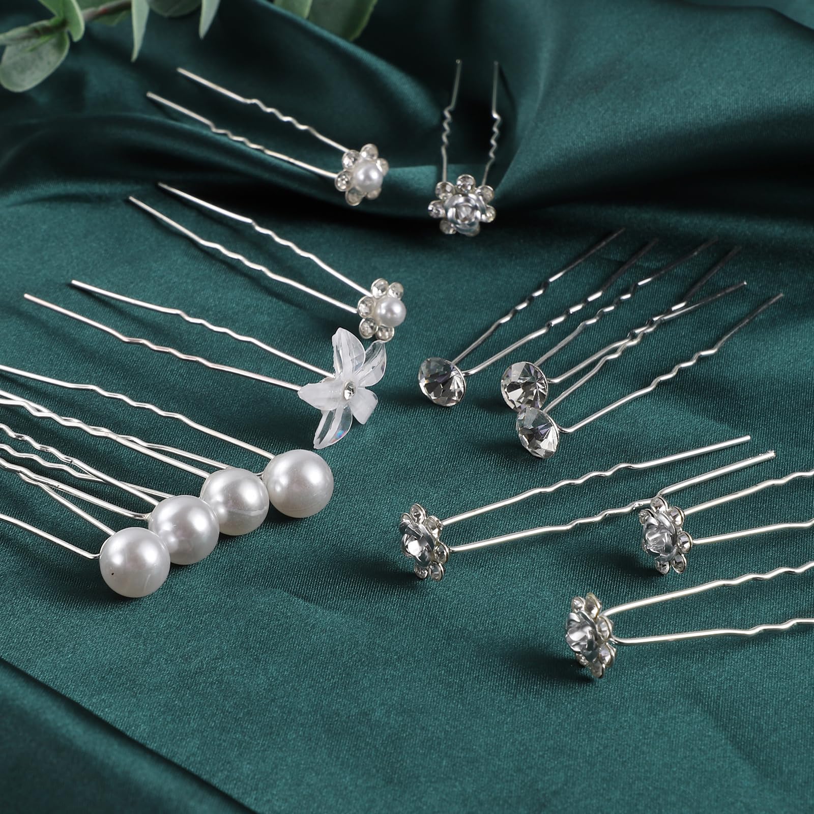 48-Pack Wedding Hair Pins Set - 5 Styles Pearl Rhinestone Crystal Flower Hair Clips & Bridal Hair Accessories for Women | Perfect for Weddings, Prom, Parties & Special Occasions