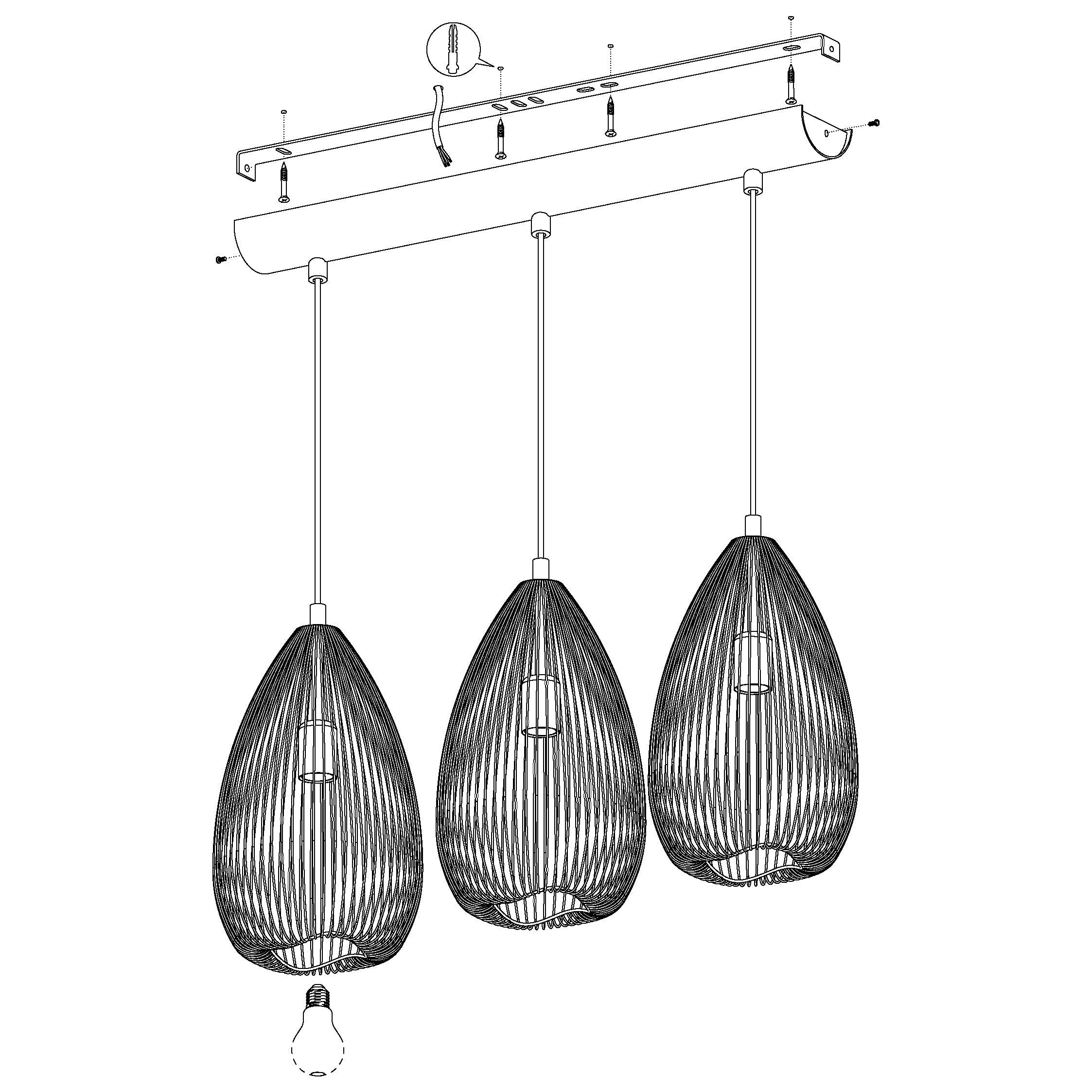 Eglo Clevedon 3-Light Black Teardrop Ceiling Pendant with Wire - Modern Dining Room & Kitchen Lighting Fixture for Home Decor