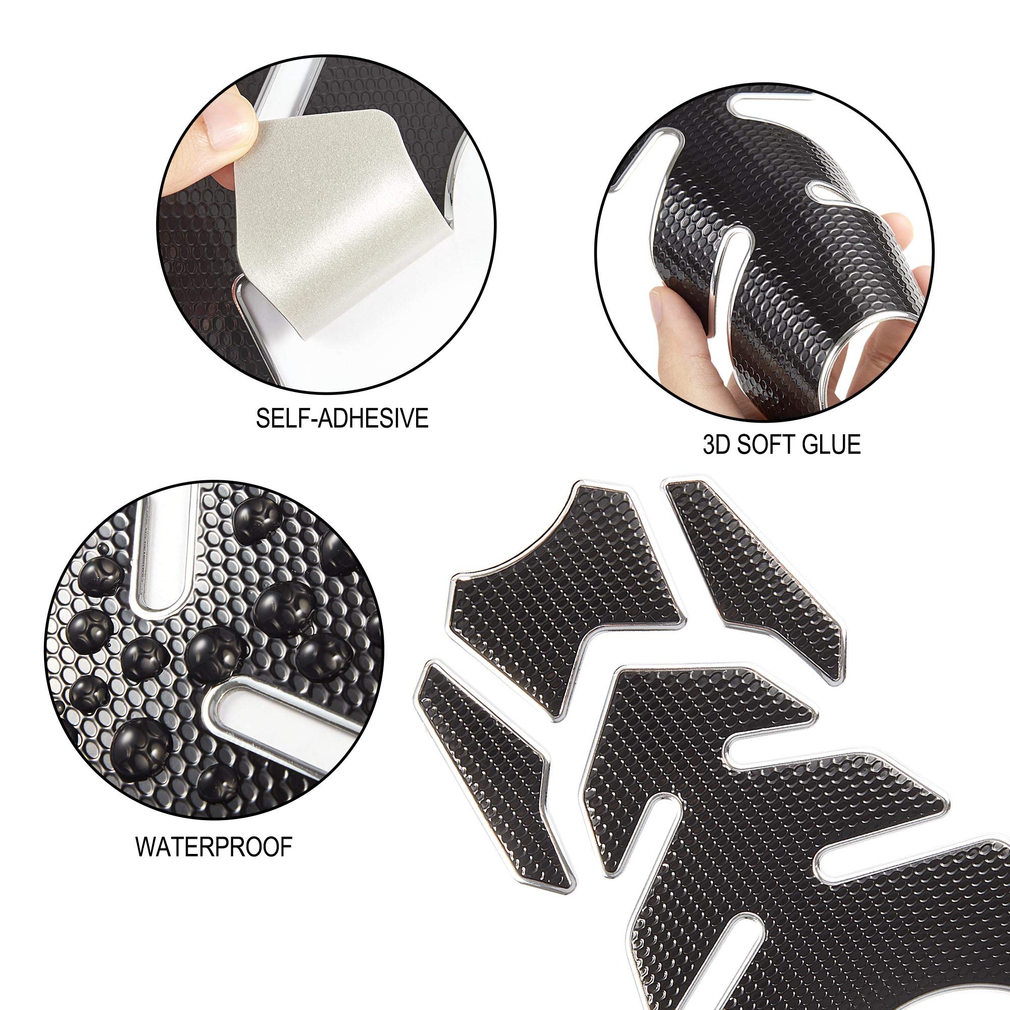 TOMALL 3D Motorcycle Gas Tank Protector - Soft Rubber Anti-Slip Tank Pad Decal Sticker | Waterproof & Durable for Harley, Yamaha, Honda | Perfect for Bike Customization & Protection (Silver)