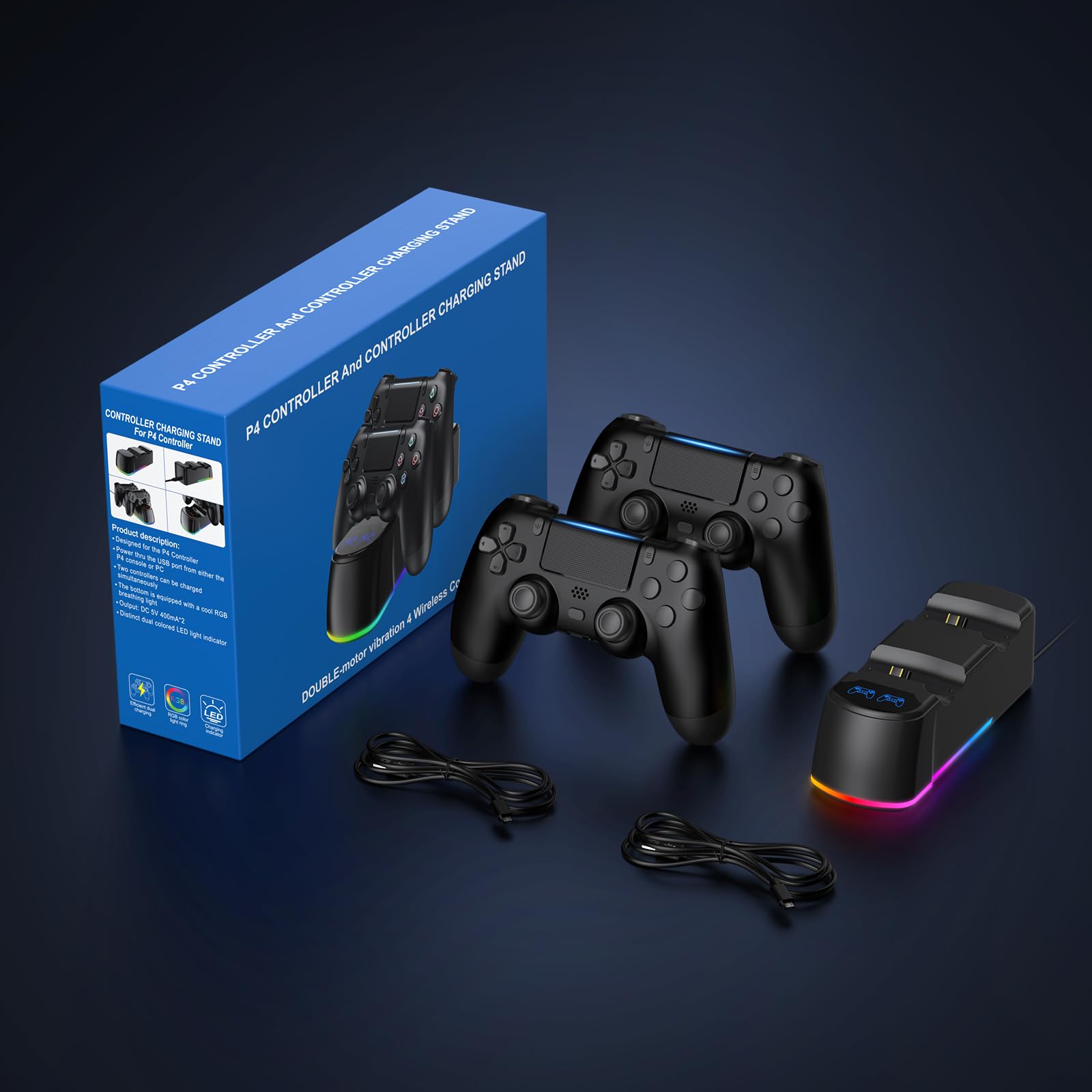 2 Pack Wireless PS4 Controller with Charging Dock Station - Compatible with PS4/PS4 Pro/PS4 Slim - LED Charging Dock for Dual Controllers - Perfect for Gaming, Streaming & Long Play Sessions