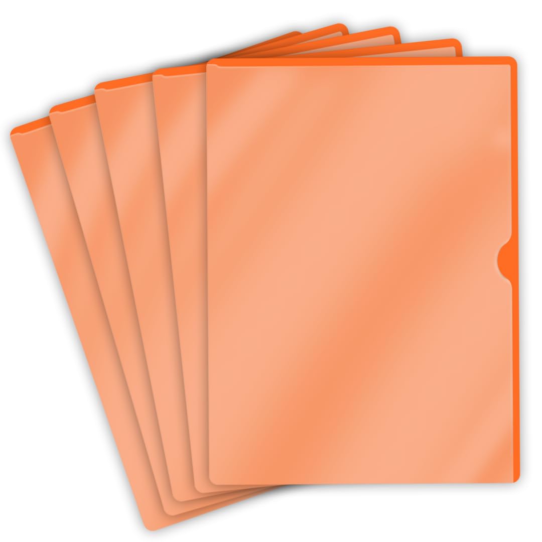 50 Pack L-Type Vinyl Plastic File Folders Letter Size - Orange Pocket Project Folders with Clear Front for Home, School, Office & Medical Use | Document Organizer for Papers, Records & Office Supplies | Perfect for Filing, Storage & Organization