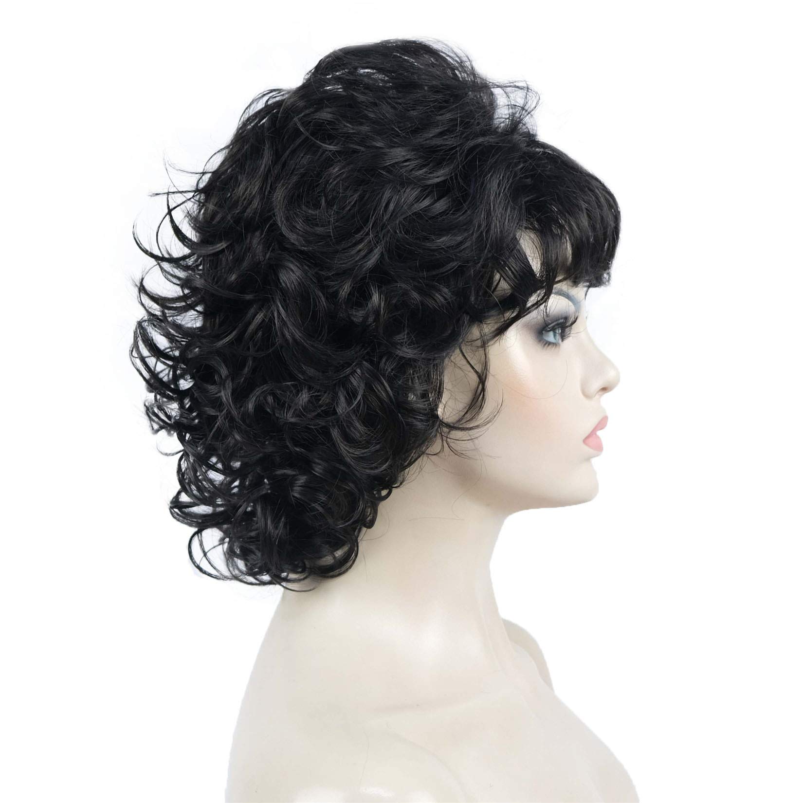Aimole Short Curly Synthetic Wigs for Women - Heat Resistant Full Capless Wig - 2 Natural Black Colors - Perfect for Cosplay, Halloween, Daily Fashion & Special Occasions