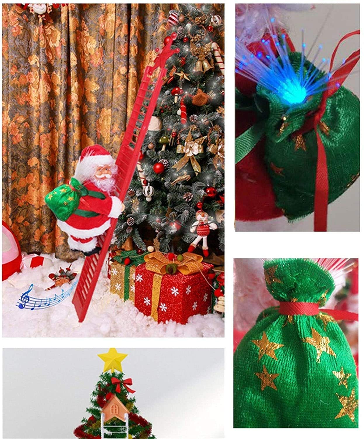 Electric Climbing Santa Claus with Music & LED Lights - Plush Christmas Decoration for Tree, Wall & Door - Festive Holiday Home & Party Decor - Perfect for Indoor Holiday Displays & Gift Exchanges