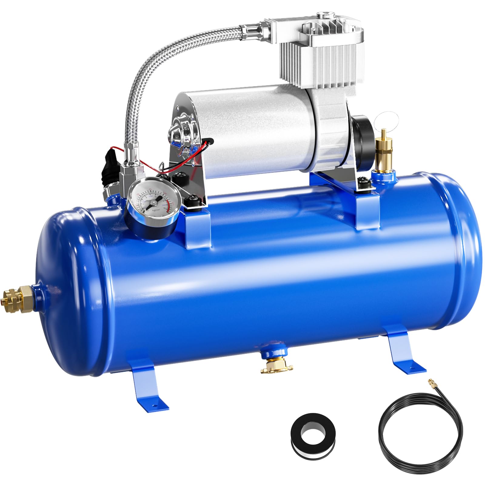 150PSI 12V Heavy Duty Air Compressor with 1.59 Gallon (6L) Tank - Portable Onboard Air Pump for Truck, Train Horns, Tires & Off-Road Vehicles - Perfect for Roadside Emergencies & DIY Projects