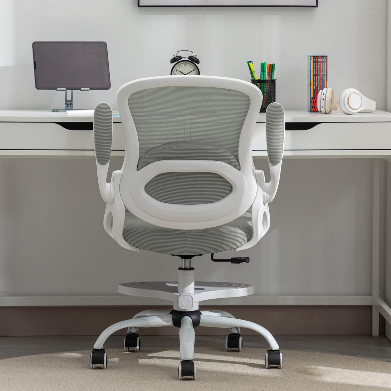 Ergonomic Adjustable Height Kids Study Chair - Swivel Mesh Desk Chair with Wheels for Children's Bedroom & Home Office - Comfortable Grey Learning Chair for Homework & Online Classes