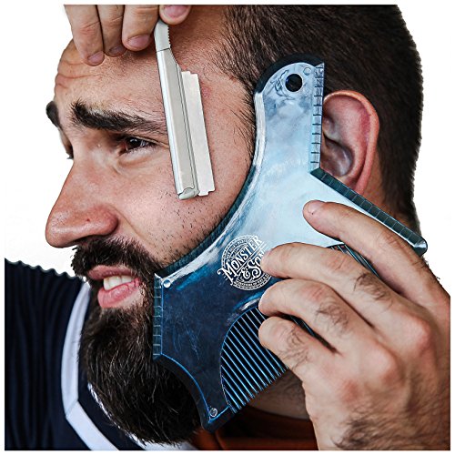 Monster&Son Beard Shaping Tool - Classic Oversized Beard Comb & Styling Kit for Men (Blue Clear) - Perfect for Beard Grooming, Trimming & Styling at Home or Salon
