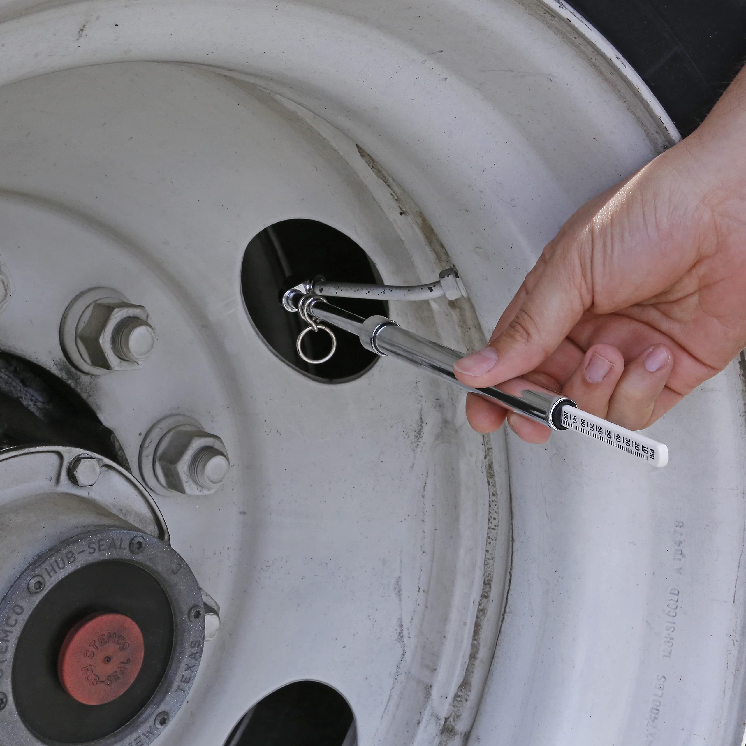 Dual Head Pencil Tire Gauge 10-120 PSI with Valve Extensions - Accurate Air Pressure Measurement for Cars, Bikes & Motorcycles