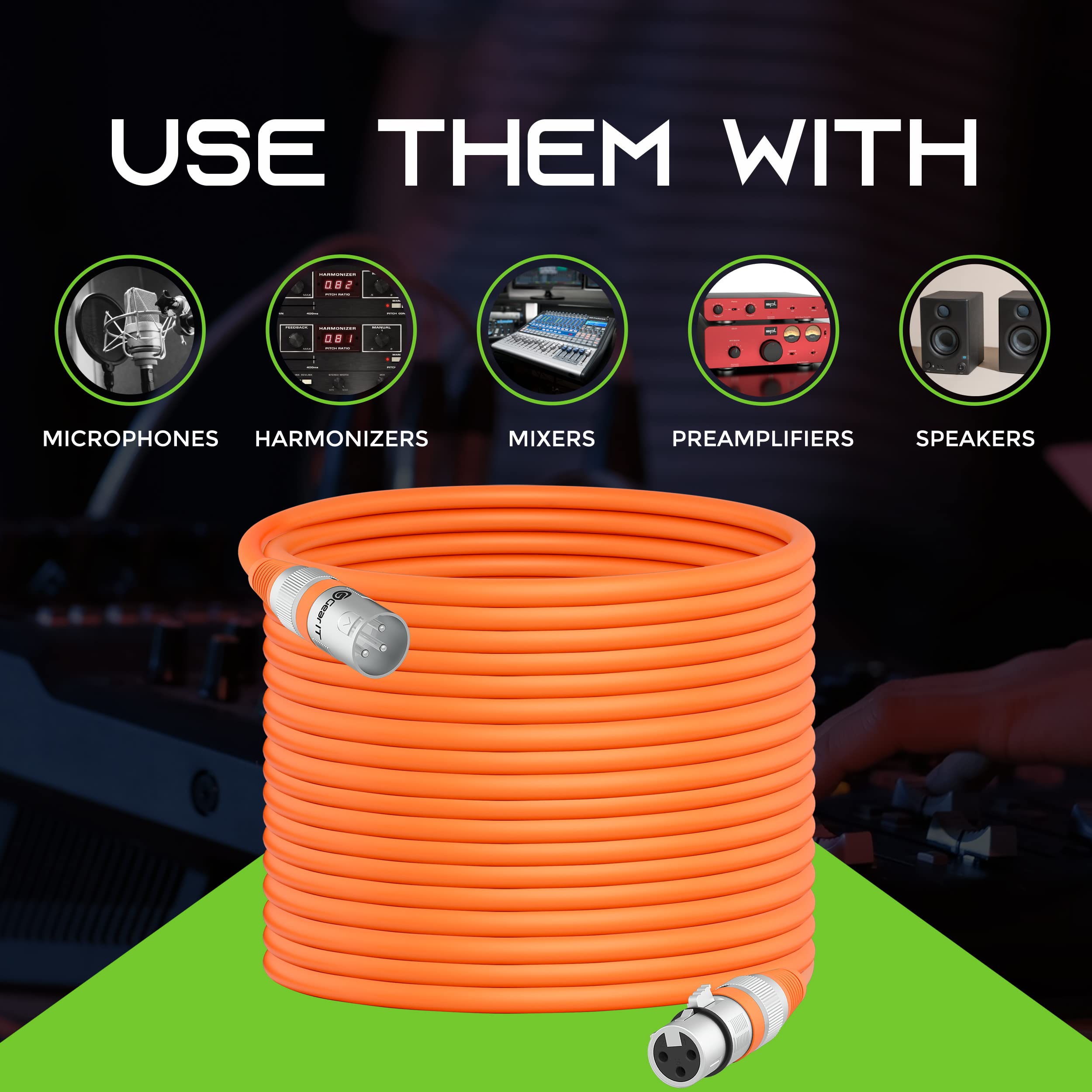 **GearIT 100ft XLR Male to Female Microphone Cable - 3-Pin Balanced Shielded Audio Cable for Studio, Podcast, Live Performance - Durable Orange XLR Cord for Mixers, Mics & Recording Equipment**    *(Perfect for professional audio setups, home studios, live events, and podcasting with noise-free clarity.)*