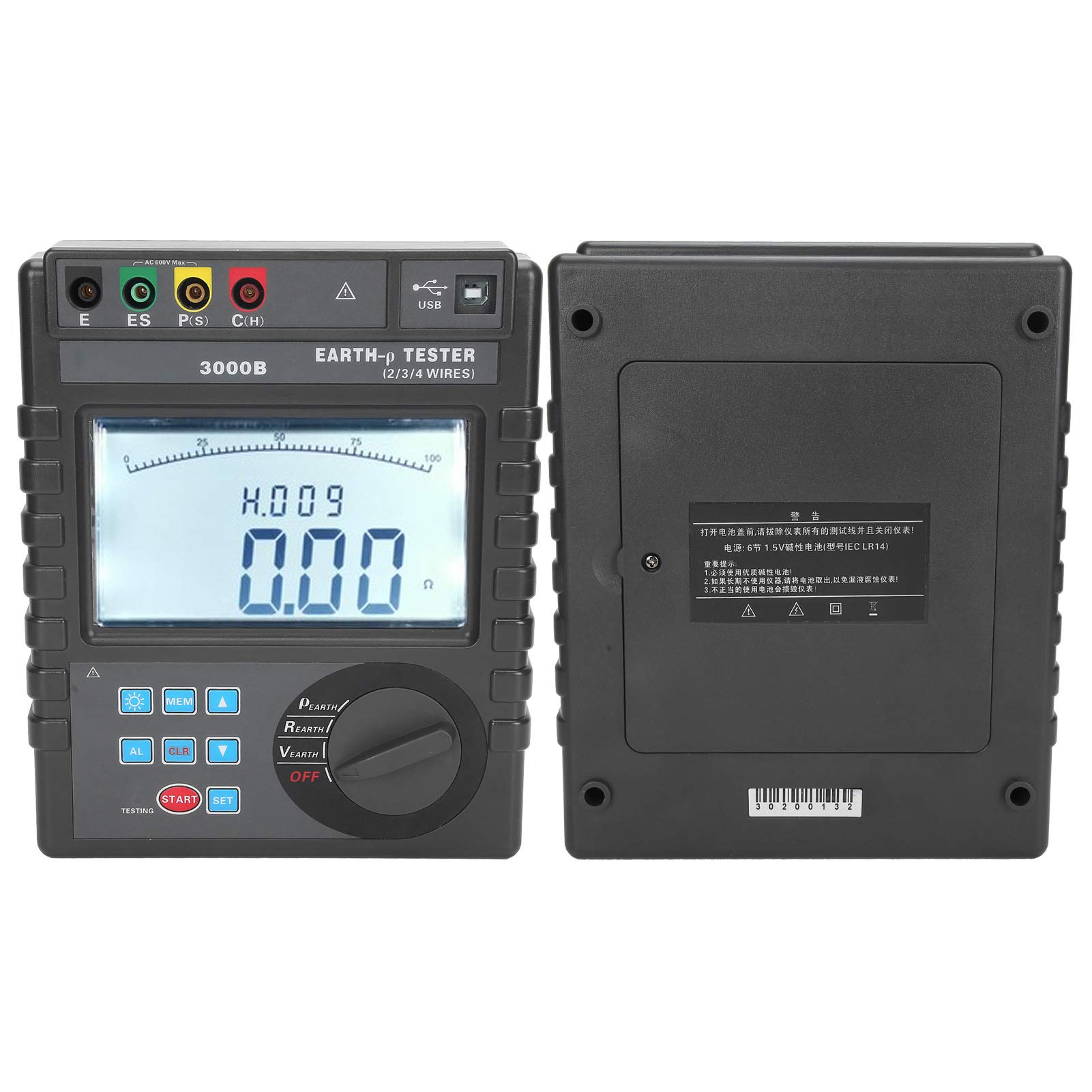 0-9000kΩm Digital Soil Resistivity Meter - 2/3/4 Pole Earth Resistance Tester for Soil Resistivity, Ground Voltage & AC Voltage Measurement | Perfect for Electrical Engineering, Agriculture & Construction Site Testing