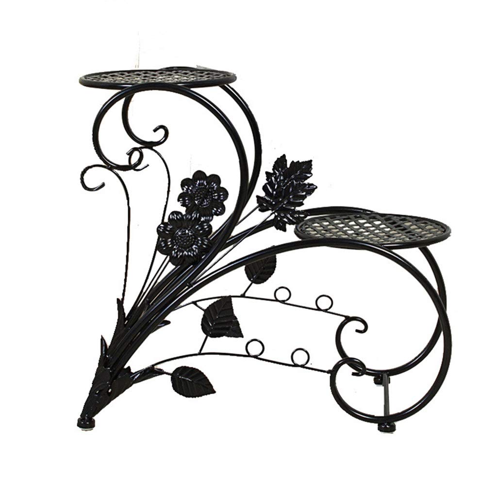 2-Tiered Classic Metal Plant Stand - Decorative Garden & Patio Flower Pot Rack Display Shelf - Holds 2 Pots (Black) - Perfect for Indoor Plants, Outdoor Decor, and Small Space Gardening