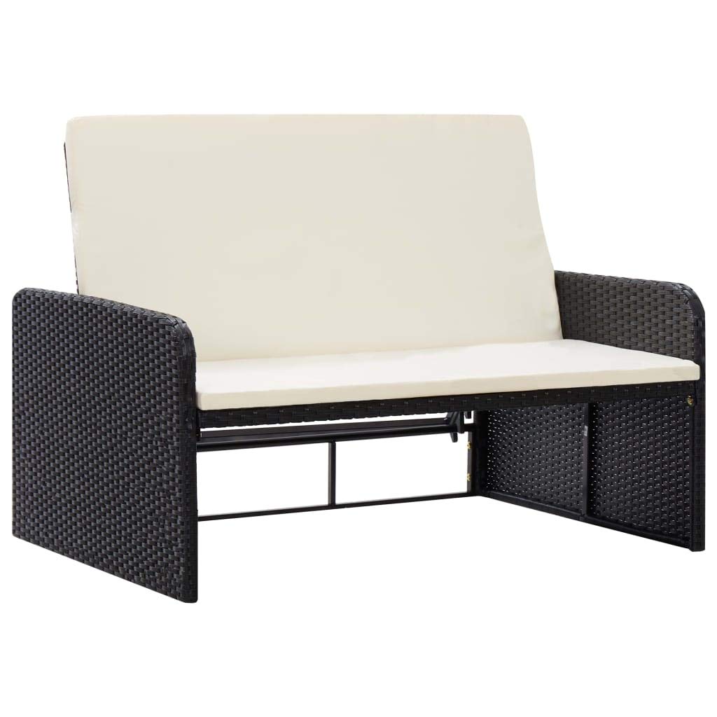 All-Weather Black PE Wicker Outdoor Patio Furniture Set - 2-Piece Sectional Sofa with Cushions, Poly Rattan Garden Lounge Set for Small Spaces | Perfect for Backyard, Poolside & Balcony Relaxation