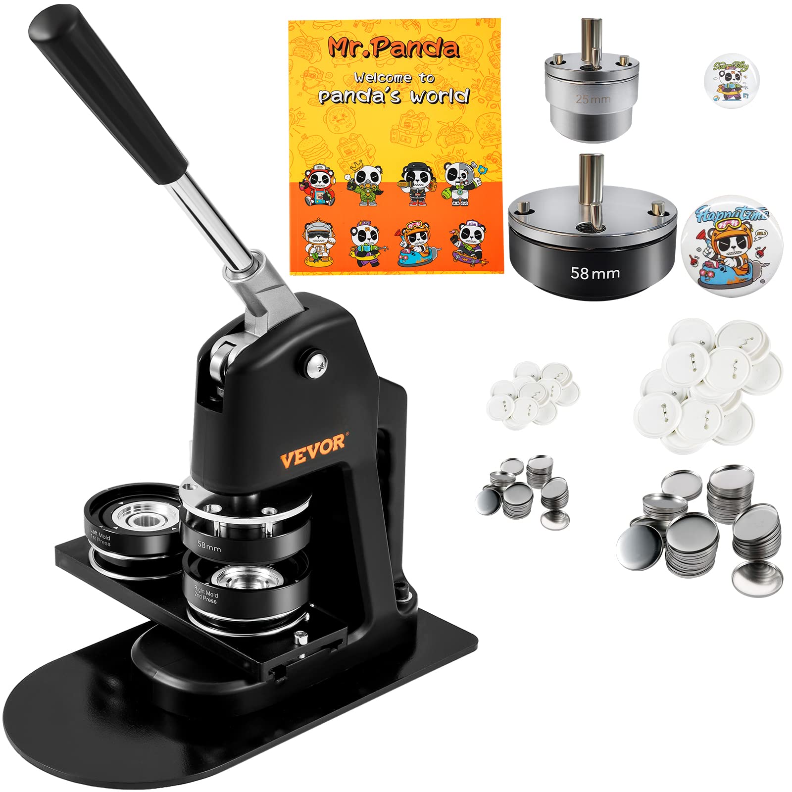 VEVOR Button Maker Machine 1+2.25 Inch Badge Punch Press Kit with 500pcs Button Parts, Circle Cutter & Magic Book - DIY Pin Making Supplies for Kids Crafts, School Projects, Party Favors and Custom Gifts