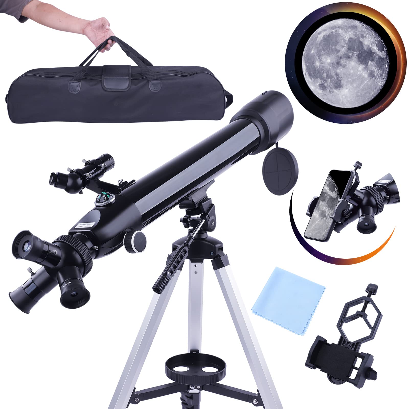 NOCOEX 70mm Aperture 700mm Focal Length Refractor Telescope for Astronomy - Portable Travel Telescope with Carrying Case & Smartphone Adapter - Perfect for Adults, Beginners & Kids Stargazing, Camping & Outdoor Adventures