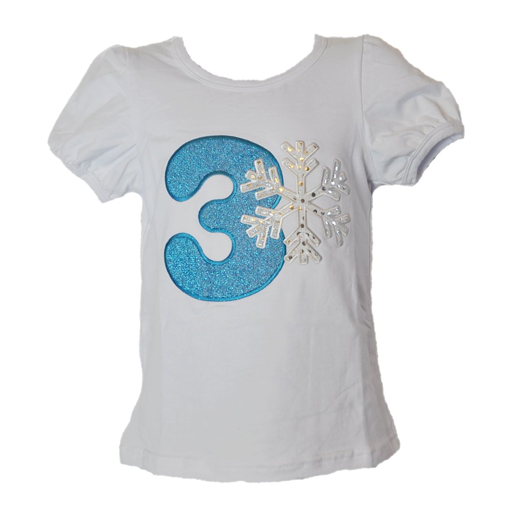 Frozen Snowflake Birthday T-Shirt with Number Sequin Trim for 1 Year Old - White | Disney Princess Costume Party Outfit for Girls' First Birthday Celebration