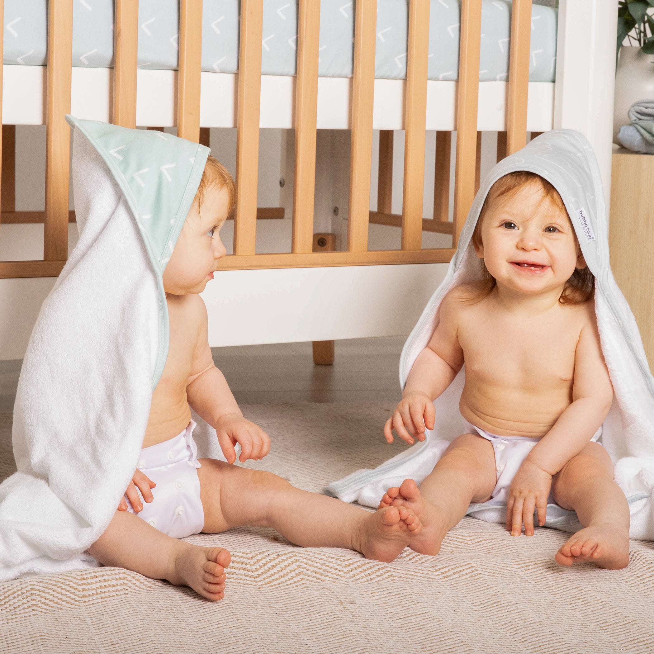 Nordic Style 2-Pack Hooded Baby Towel Set - Soft Dusty Sky & Mint for Newborns, Infants | Perfect for Bath Time, Swimming, and Beach Outings