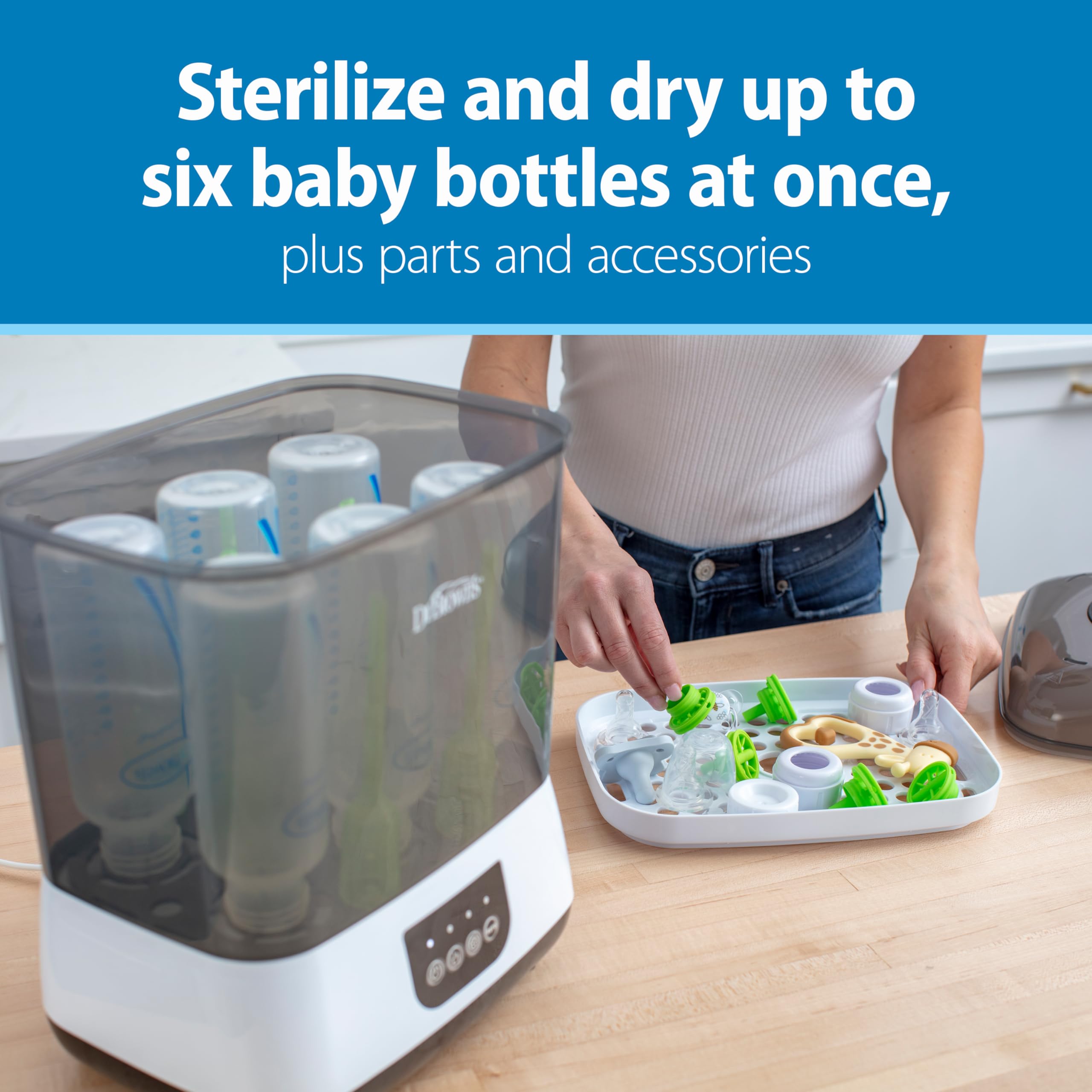Dr. Brown’s™ Baby Bottle Sterilizer and Dryer with Pacifier Cleaner | Newborn Wide-Neck Bottle Gift Set in Blue | Perfect for Nursery, Travel & On-the-Go Parents