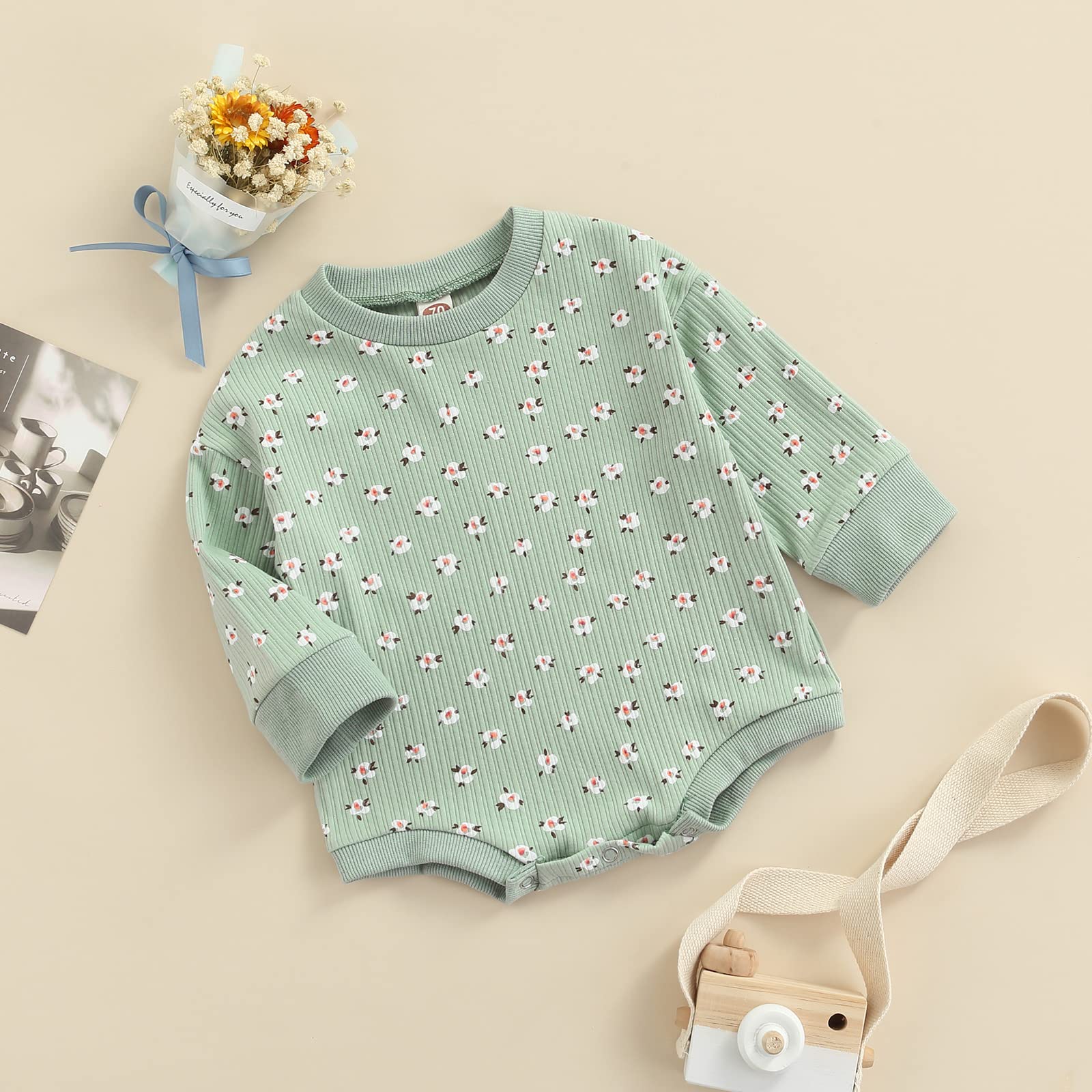 Floral Long Sleeve Baby Romper Jumpsuit - Newborn Girl Outfit for Fall & Winter | Soft Pullover Bodysuit for Infants | Perfect for Family Photos, Daily Wear & Special Occasions