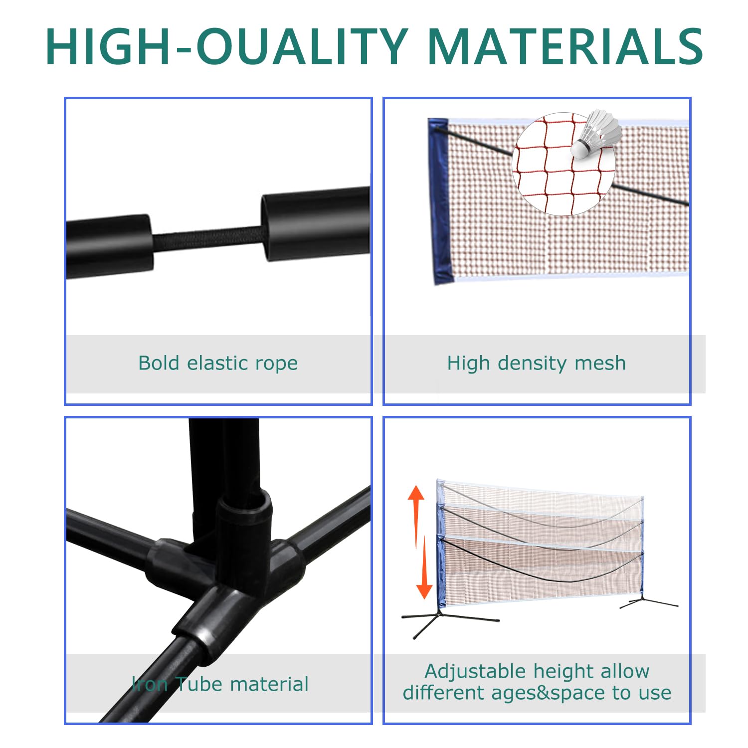 Adjustable Badminton Pickleball Volleyball Net - 10ft/14ft/17ft/20ft Wide Foldable Nylon Sports Net for Backyard, Beach, Park & Indoor Outdoor Games - Easy Setup & Portable for Family Fun