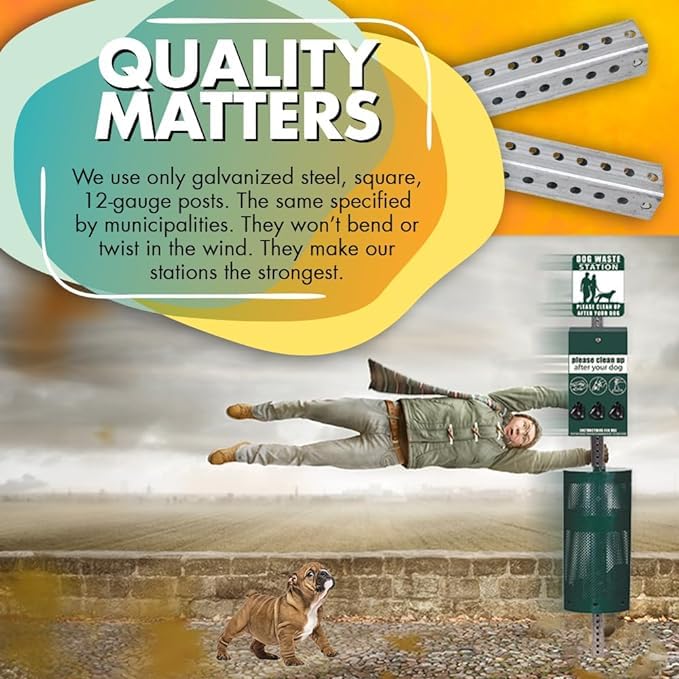 5' Tall Rust-Proof Aluminum Low-Profile Dog Waste Station with Roll Bag Dispenser - Includes 400 Waste Bags & 25 Can Liners (Matte Black) - Perfect for Parks, Backyards & Public Spaces