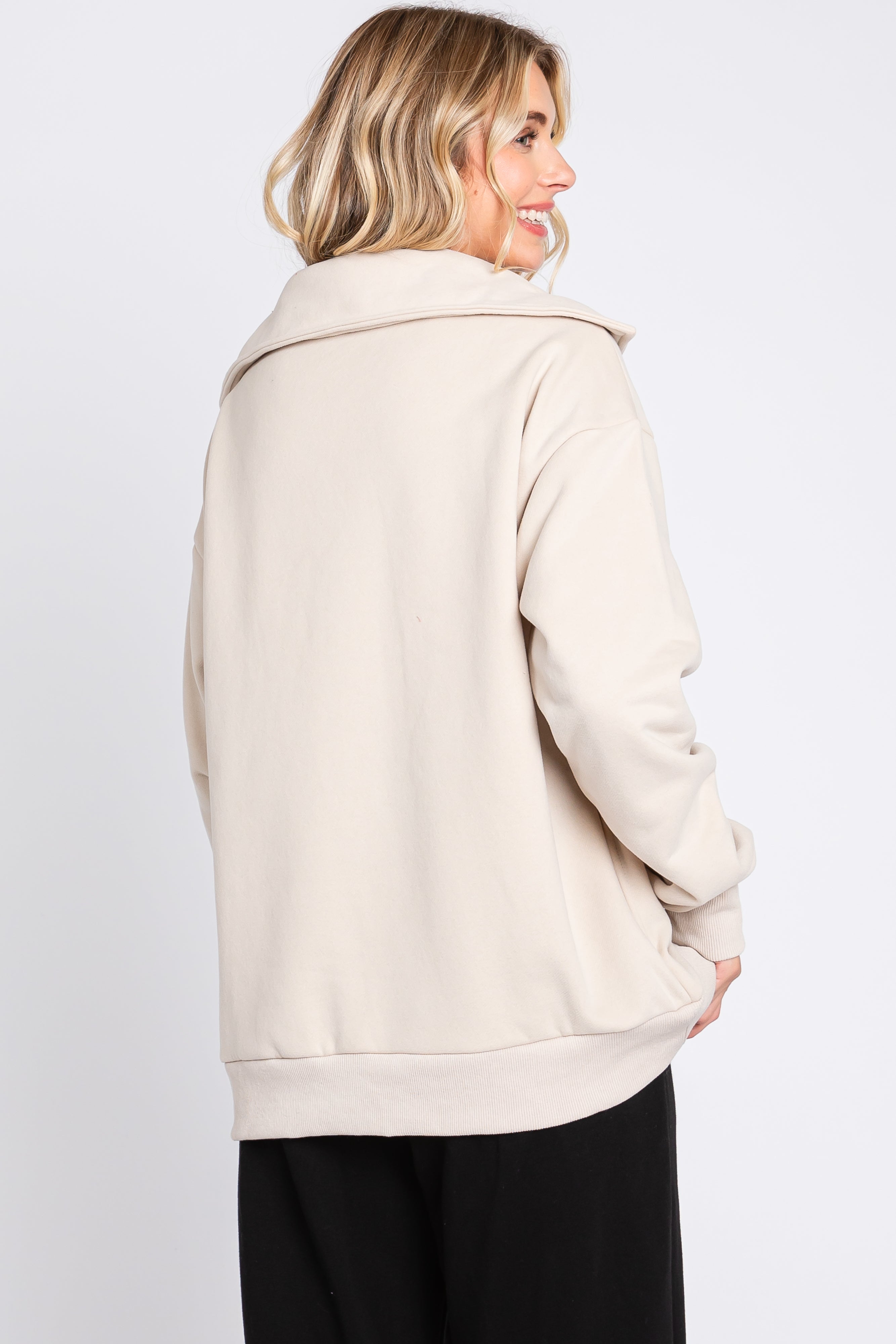 Beige Collared Pullover Sweater for Women - Soft Knit Casual Long Sleeve Tops - Perfect for Office, Fall Outfits & Weekend Wear