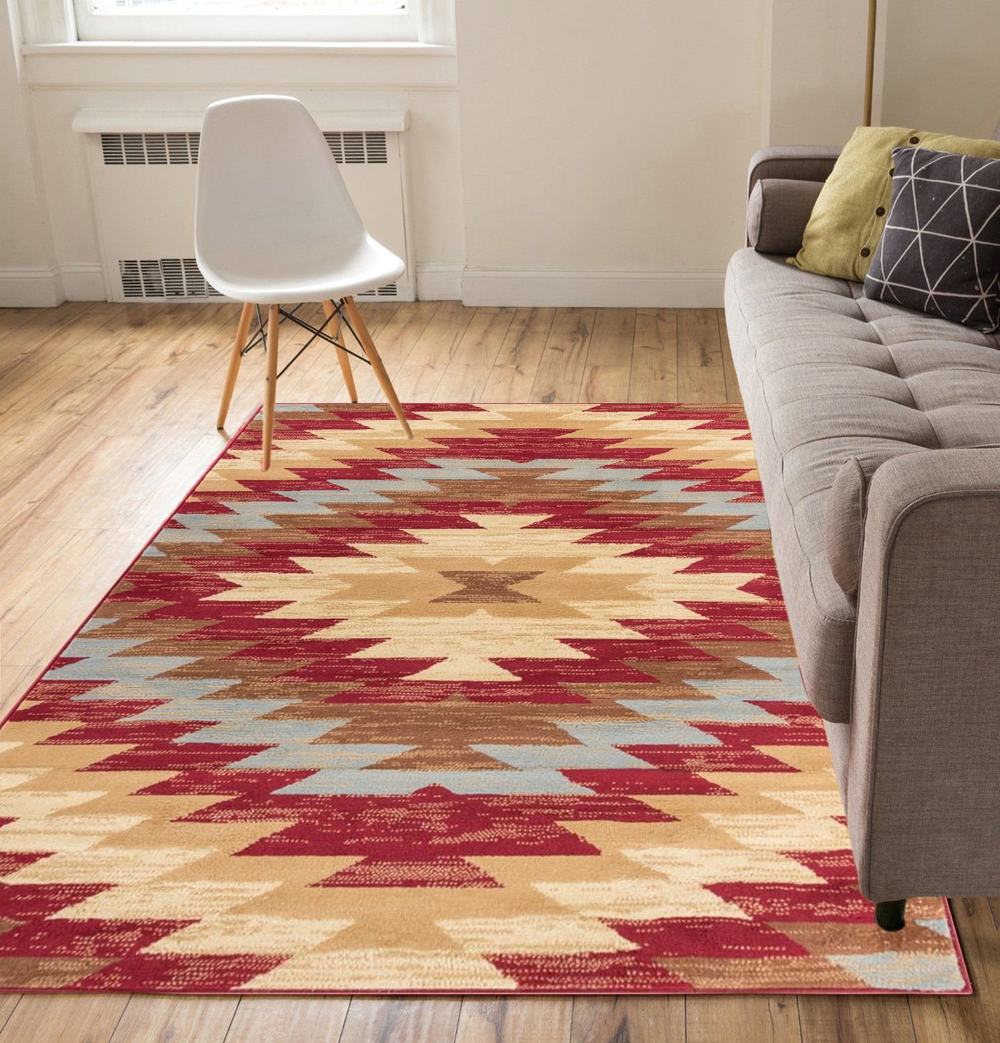Well Woven Tribal Red 5' x 7' Area Rug - Soft Non-Slip Living Room Carpet for Home Decor, Bedroom, Office - Boho Chic Design with Geometric Patterns