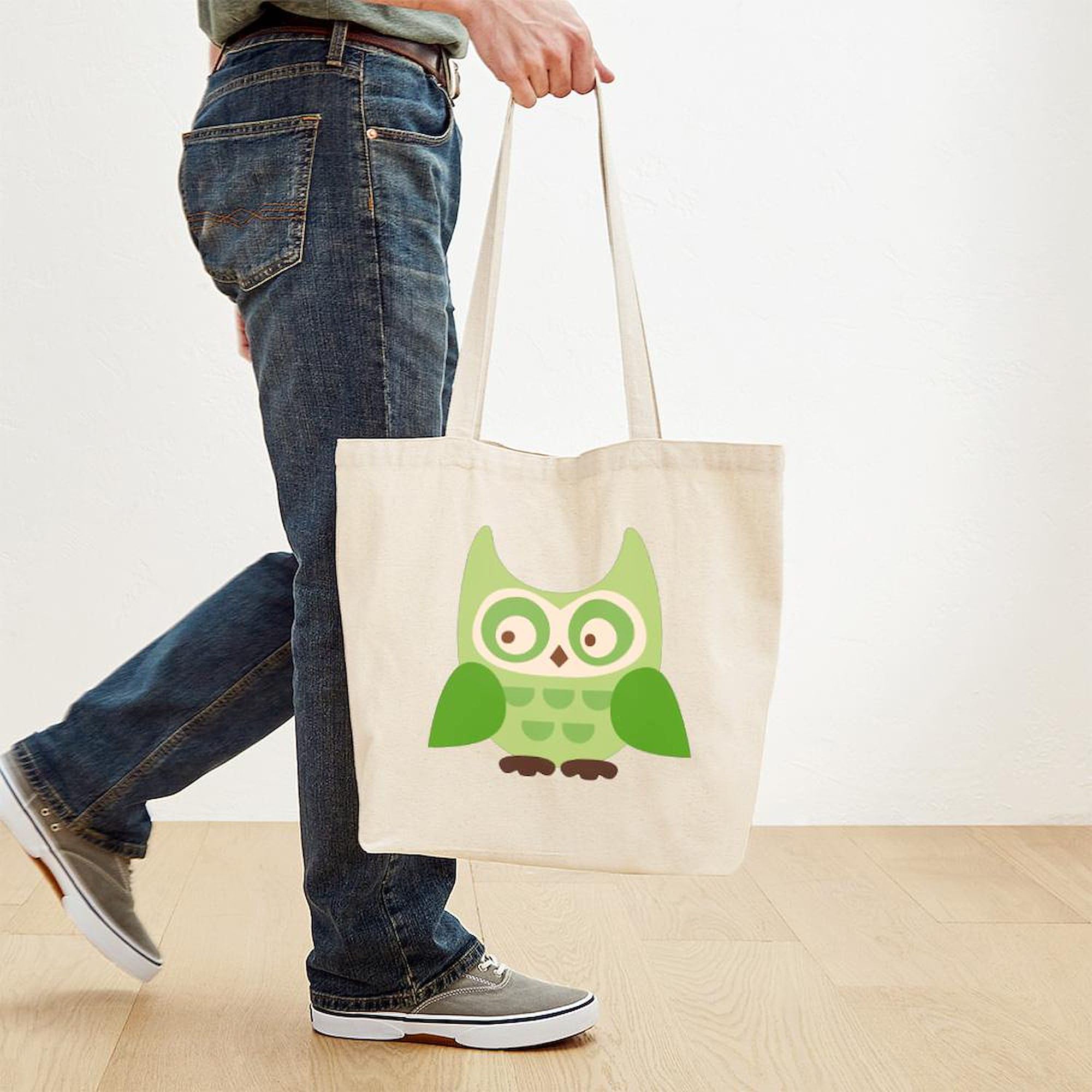 Eco-Friendly Green Owl Canvas Tote Bag - Reusable Natural Shopping Bag for Groceries, Beach & Daily Use | CafePress