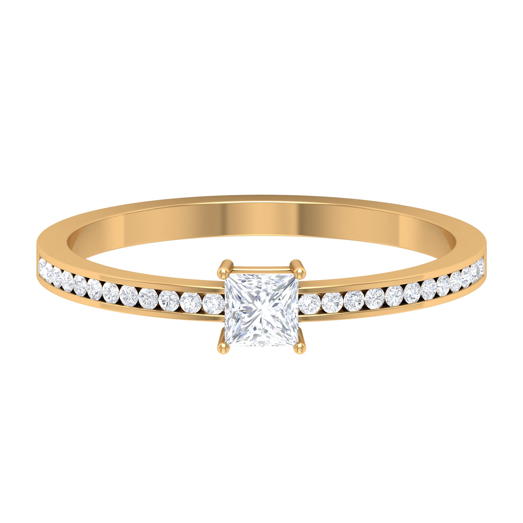 1/2 CT Princess Cut Diamond Solitaire Ring with Side Stones - 14K Solid Gold Minimalist Engagement Ring - April Birthstone Jewelry for Women - Perfect for Weddings, Anniversaries & Special Occasions
