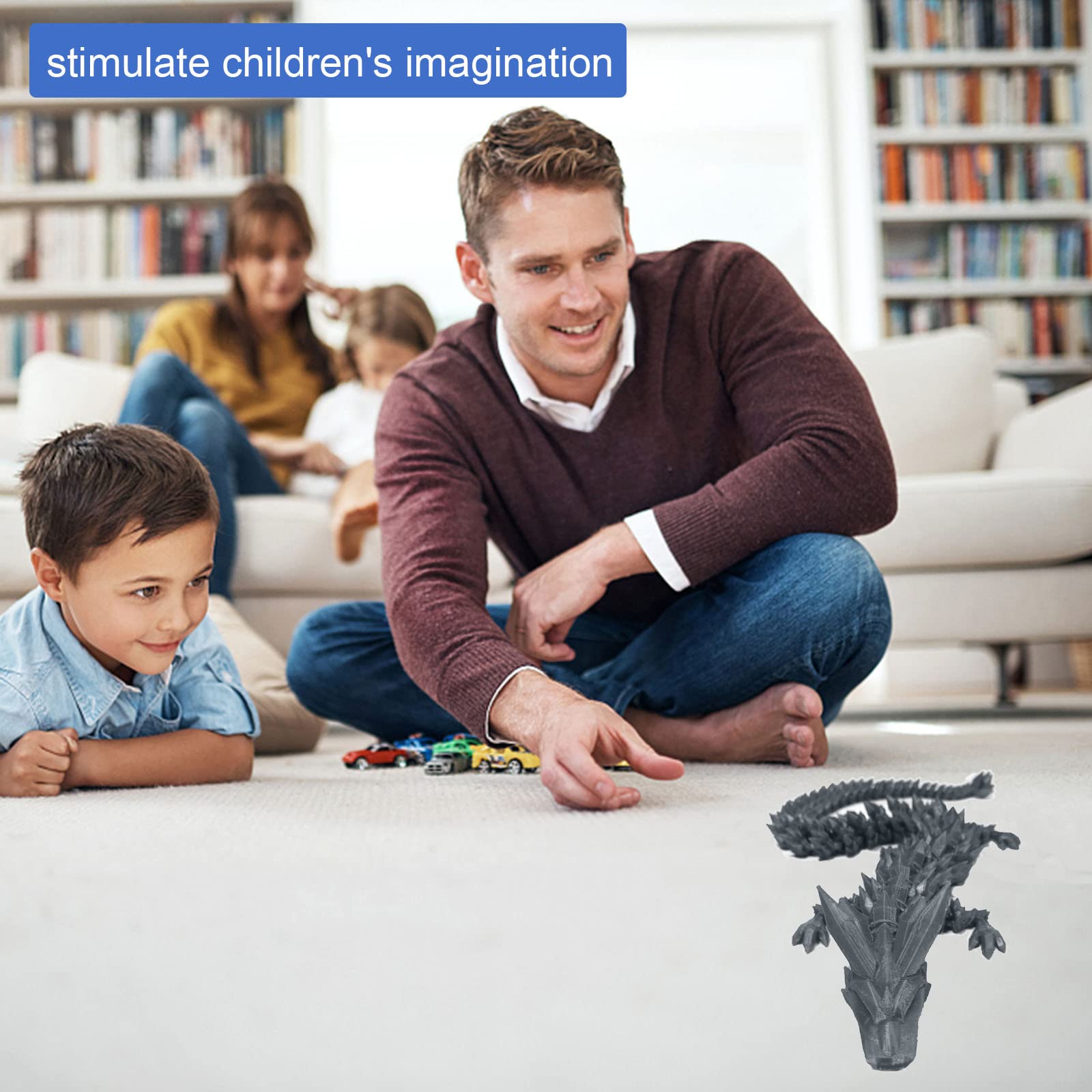 3D Printed Crystal Dragon Toy - Rotatable & Poseable Joints for Stress Relief - Articulated Dragon Action Figure for Kids & Adults (21.7in Gray) - Perfect for Desk Decor, Gift Giving & Anxiety Relief