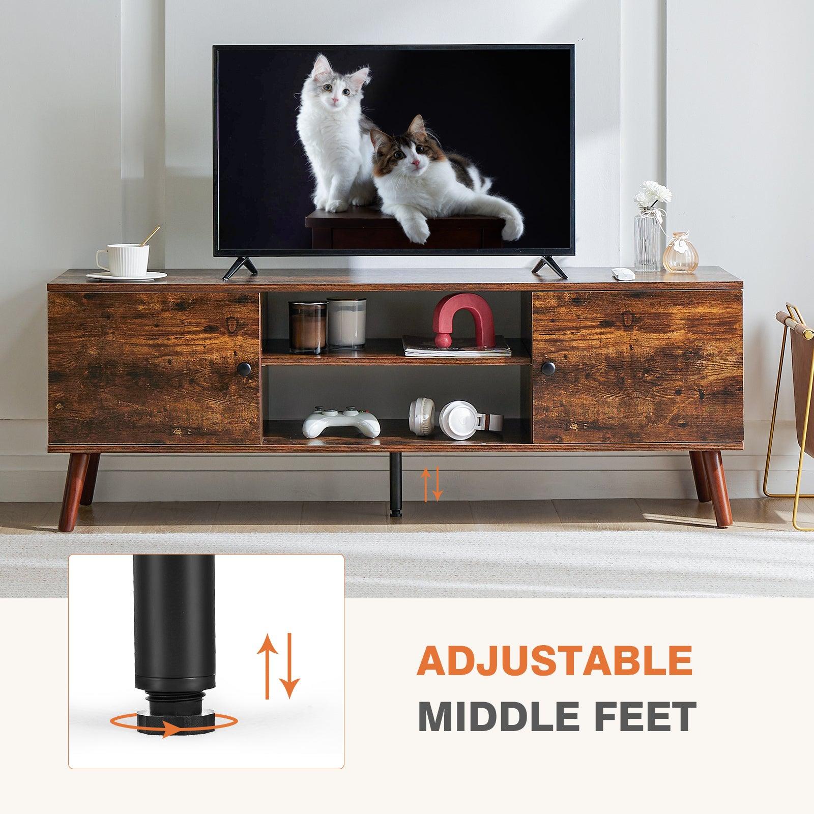 60 Inch TV Stand with Adjustable Shelves & 2 Storage Cabinets - Brown Media Console for Living Room & Bedroom - Perfect for Home Theater Setup & Entertainment Centers