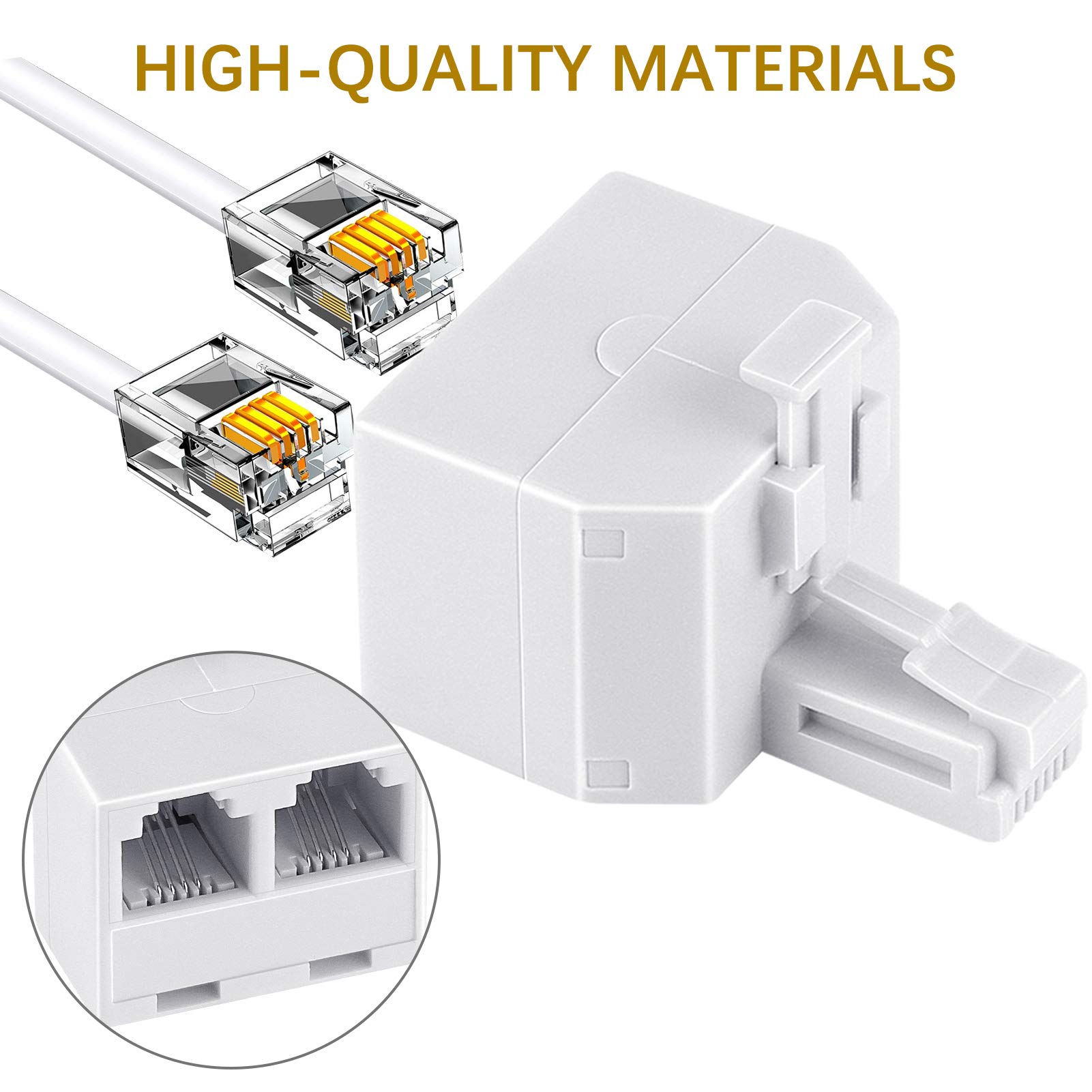 UVital RJ11 Phone Jack Splitter 1 to 2 (2-Pack) - Duplex Wall Jack Adapter for DSL, Fax & Modem - White Phone Line Splitter & Modular Converter - Perfect for Home Office & Business Use