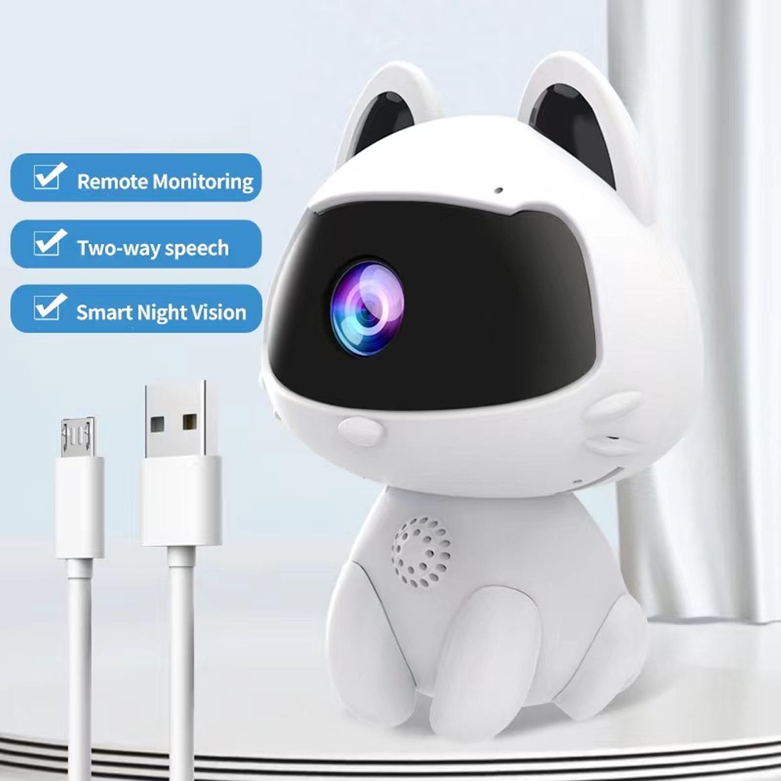 1MP Indoor Home Security Camera with Two-Way Audio - Remote Monitoring Robot Surveillance Camera for Baby, Pet & Household Use - Night Vision & Motion Detection