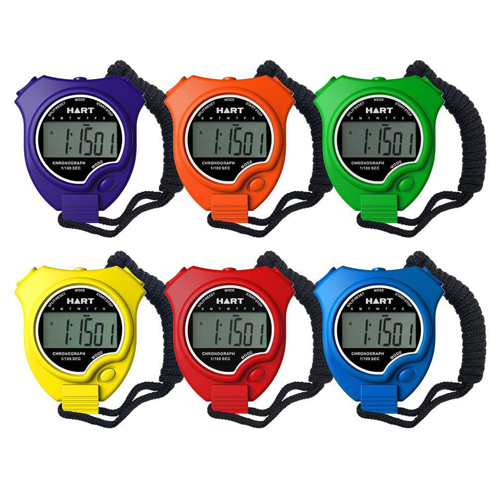 HART Color Stopwatch Set - 5 Pack Digital Sports Stopwatches with Lanyard for Track & Field, Swimming, Coaching, and Classroom Timing