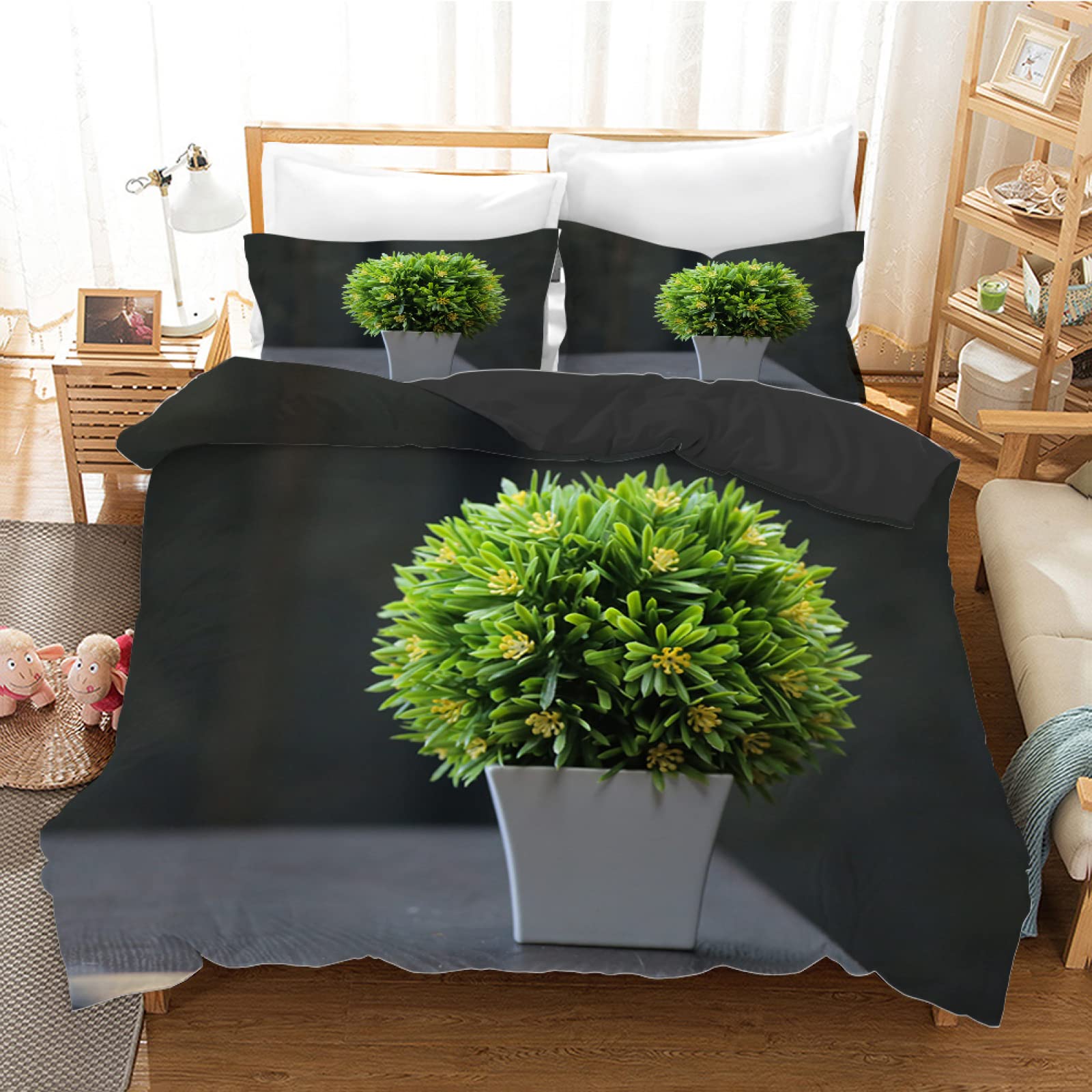 Premium Queen Size Black Duvet Cover Set - 3 Piece Soft Brushed Microfiber (110g/㎡) with Zipper Closure & 2 Pillow Shams (20