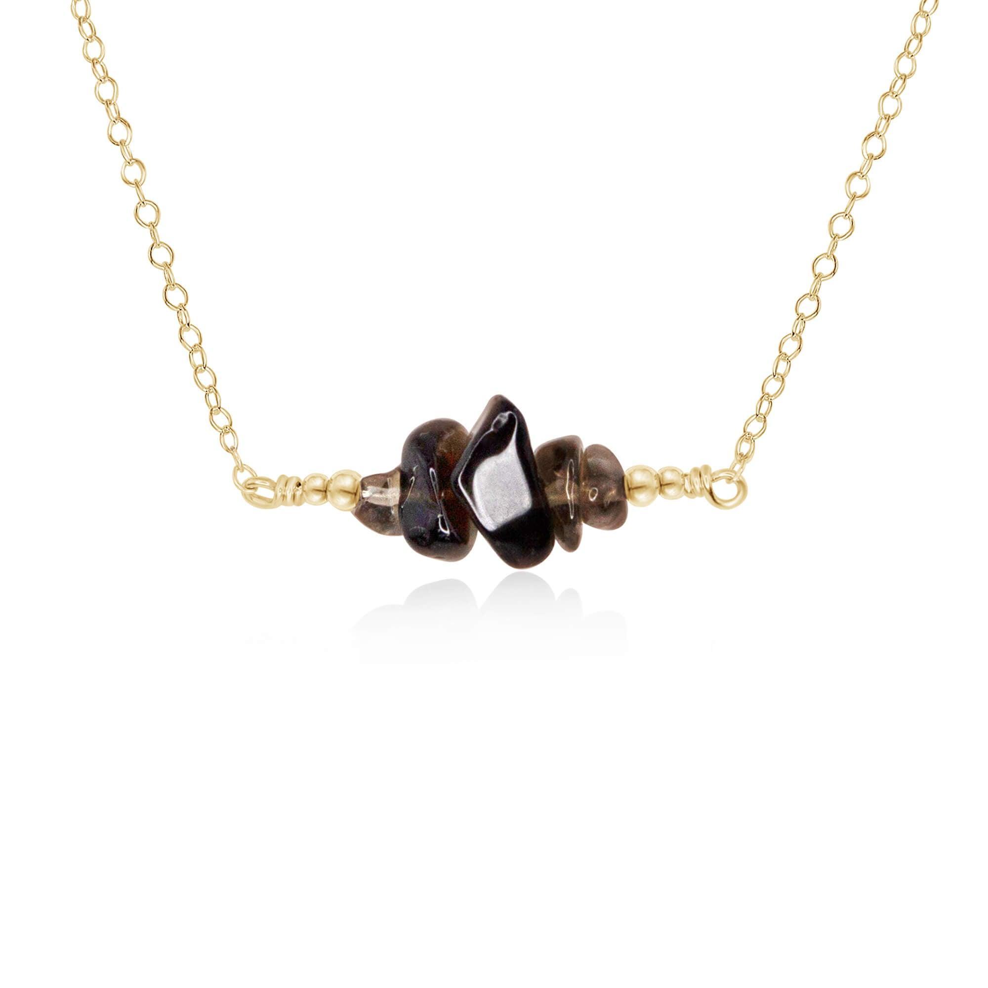 Smoky Quartz Chip Bead Bar Necklace for Women - Elegant Natural Stone Jewelry for Everyday Wear, Gifts & Boho Style Outfits