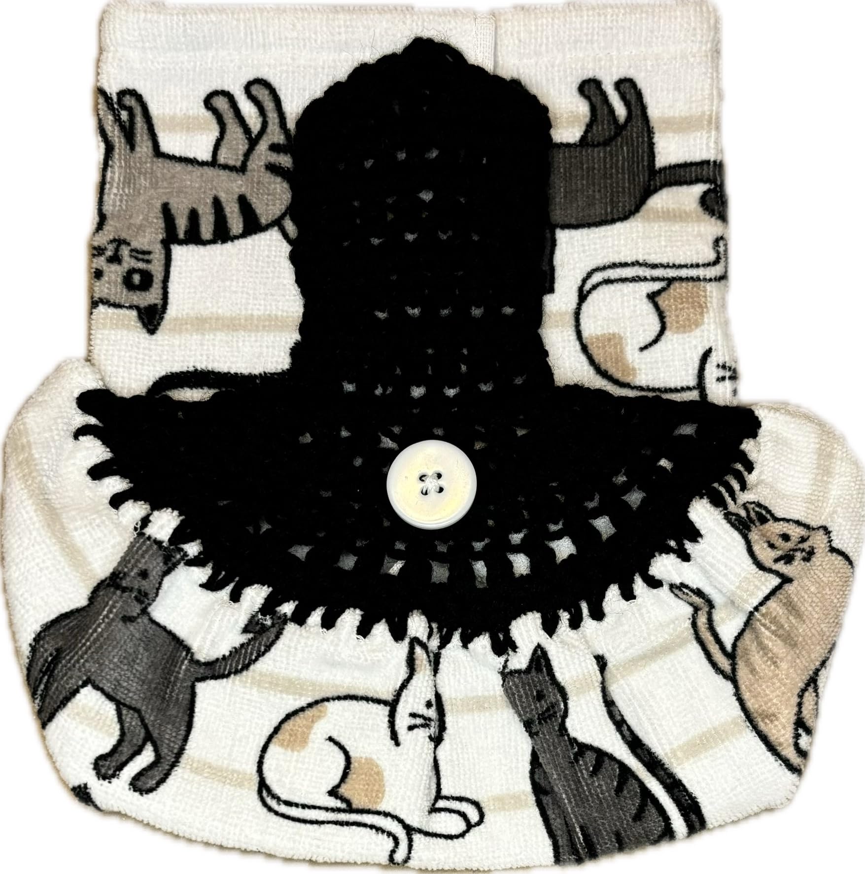 Handmade Crochet Top Kitchen Towel - 100% Cotton Super Absorbent Terry Cloth Towels for Kitchen, Bathroom & Laundry - Pretty Cats Black Top - Perfect for Dish Drying, Hand Wiping & Home Decor
