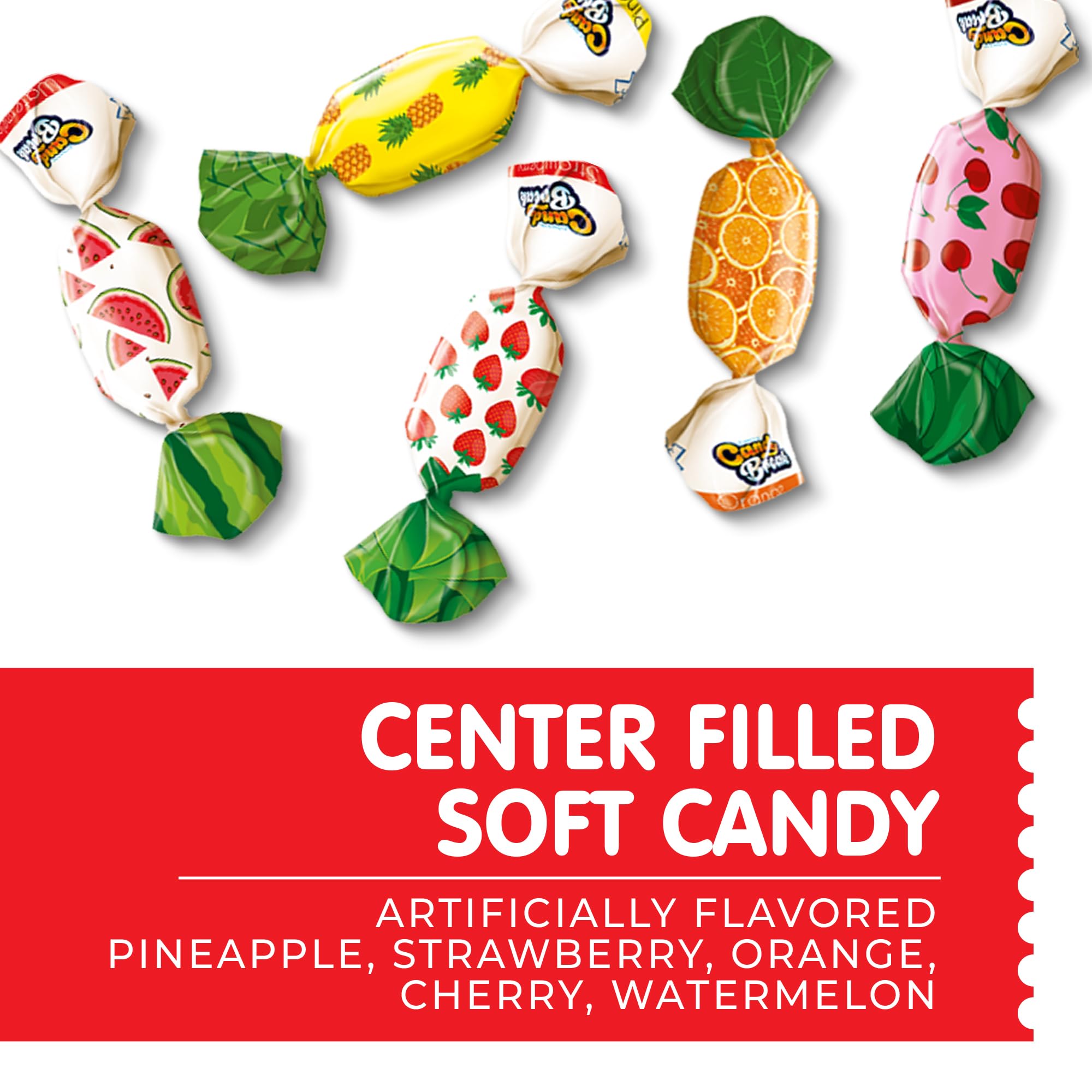 Delicious Fruit Chews Candy Variety Pack - Strawberry, Apple, Watermelon, Cherry, Pineapple & Orange Flavored Toffix with Filling | Individually Wrapped Bulk Snacks (24oz) | Perfect for Parties, Office Treats & Halloween Goodie Bags