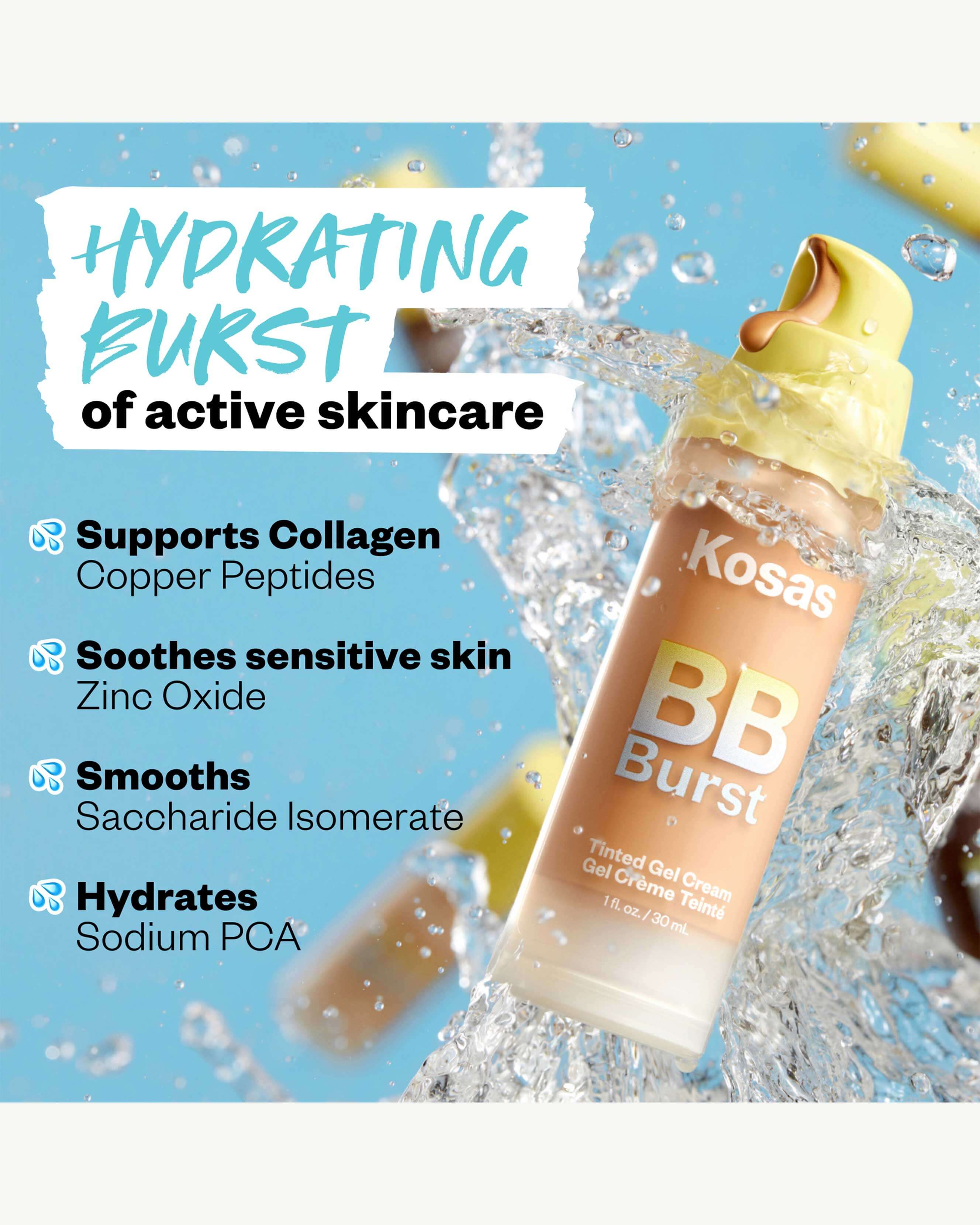 BB Burst Tinted Moisturizer Gel Cream with Copper Peptides - Hydrating & Brightening Face Makeup for Daily Wear & Night Skincare Routine