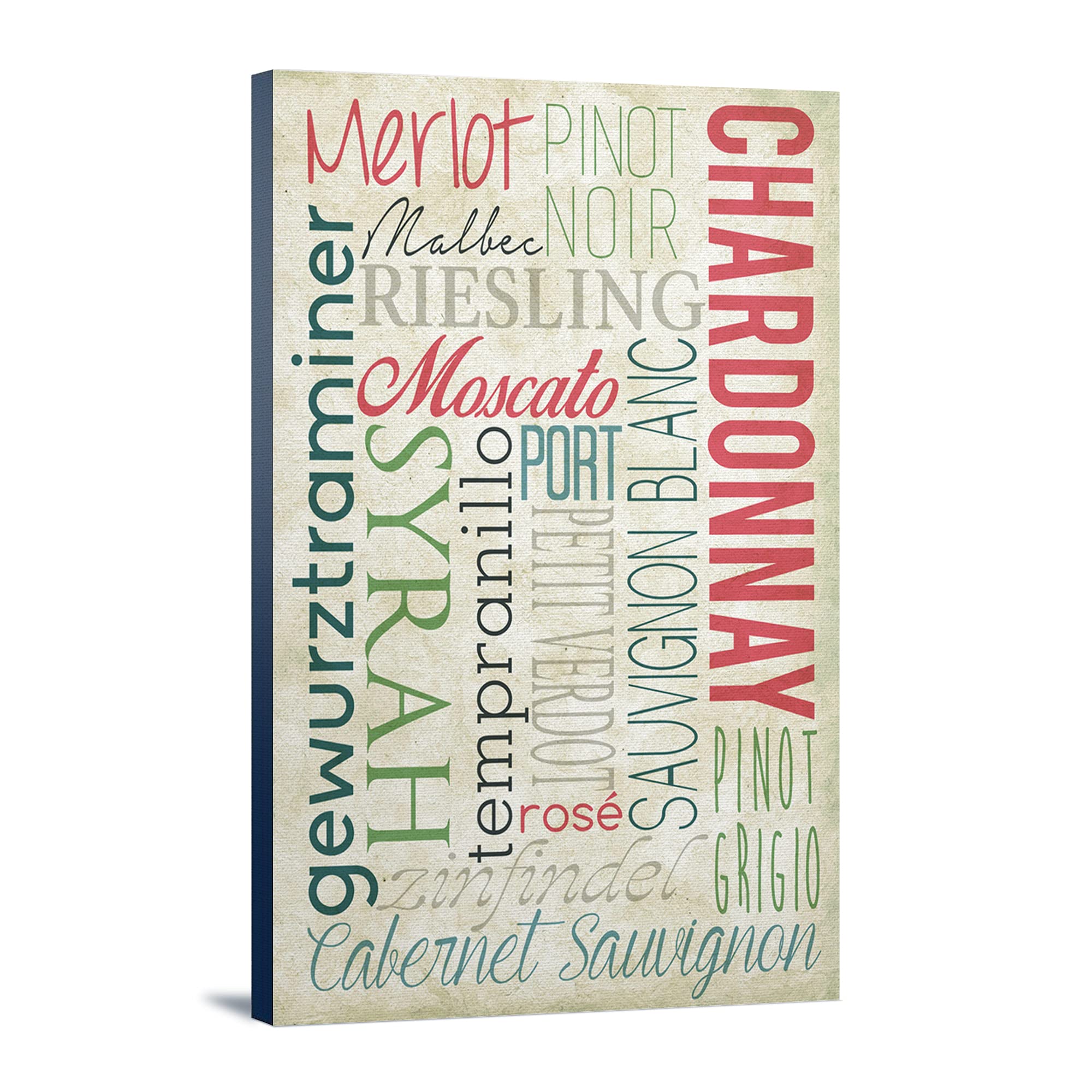 Lantern Press Wine Names Typography Wall Art - 12x18 Wrapped Canvas Print - Modern Home Decor for Dining Room, Kitchen & Wine Cellar - Perfect Gift for Wine Lovers